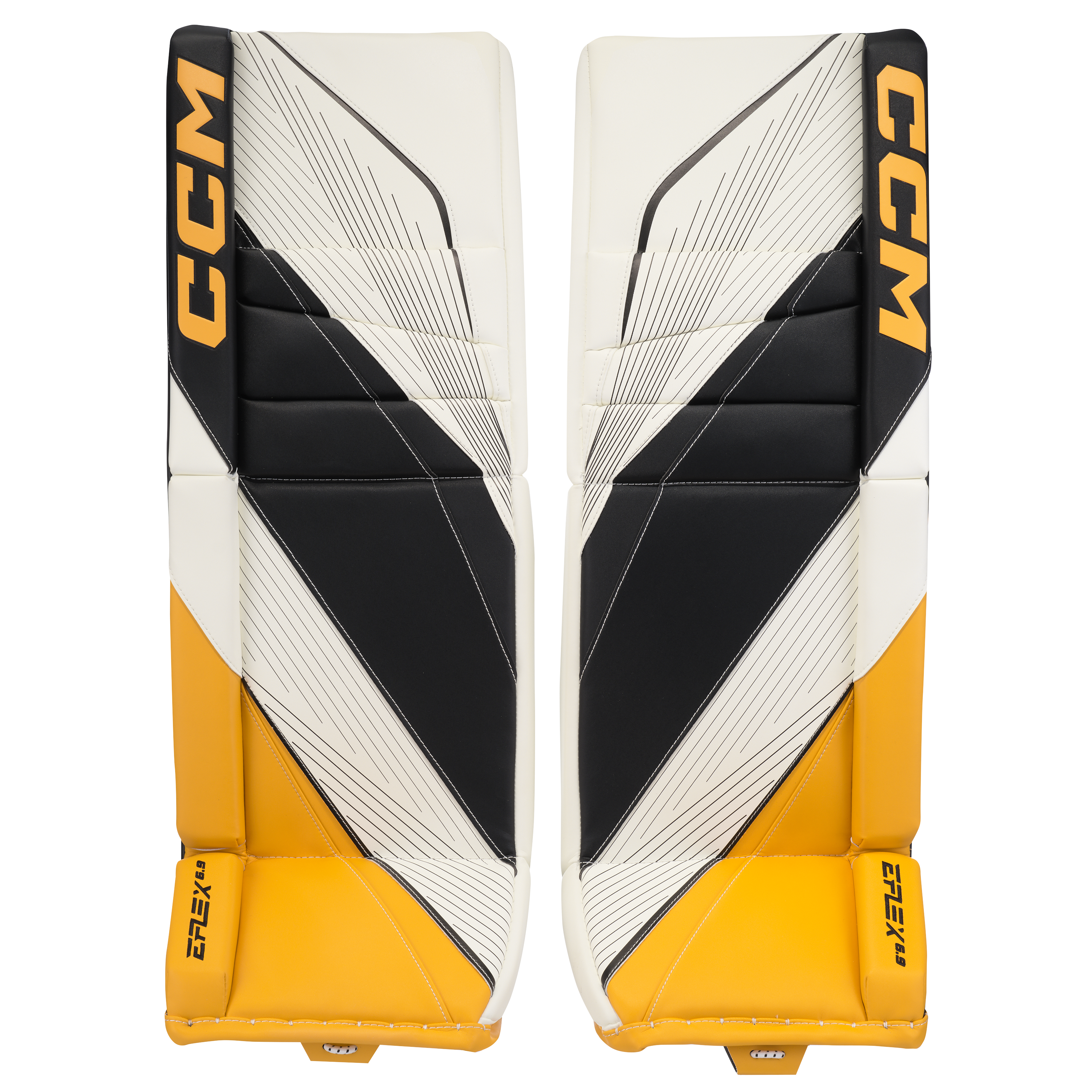New CCM White E Flex 6.9 Goalie Leg Pads | 33+1" | #191520631772 - Top Flight Hockey