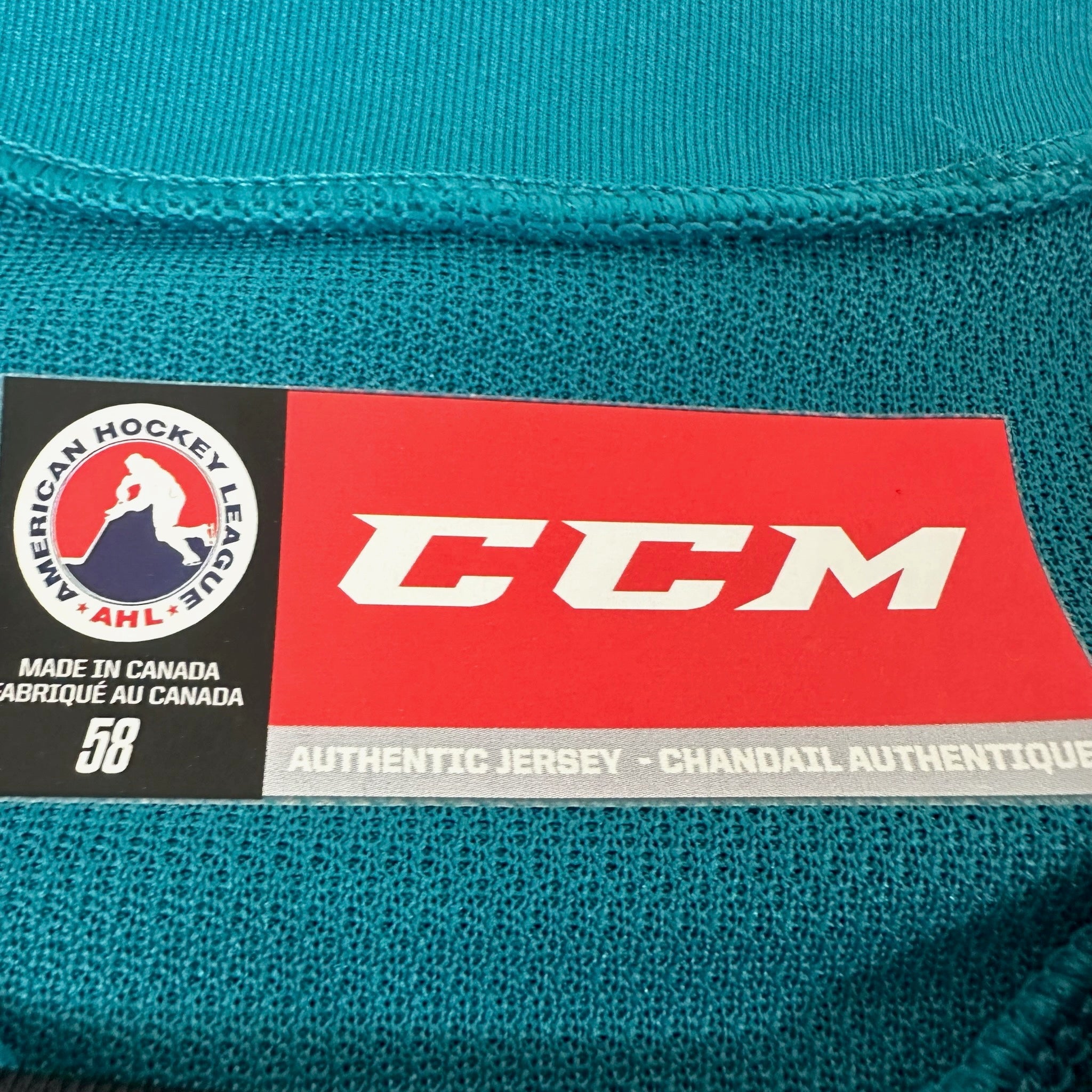 Brand New Teal CCM San Jose Barracuda AHL MIC Game Jersey - Size 58