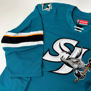 Brand New Teal CCM San Jose Barracuda AHL MIC Game Jersey - Size 58