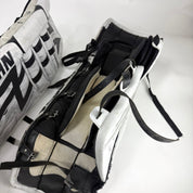 Used White and Black Vaughn Velocity 7400 Goalie Pads | 34 +1" - Top Flight Hockey
