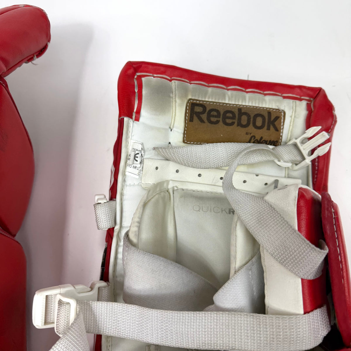 Used Red White and Black Reebok 14k Junior Goalie Leg Pads | 24+1" | AB361