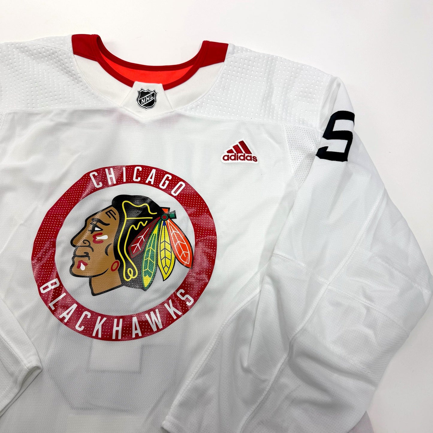 Used White Chicago Blackhawks Adidas MIC Practice Jersey | Size 58 | Tuulola #5