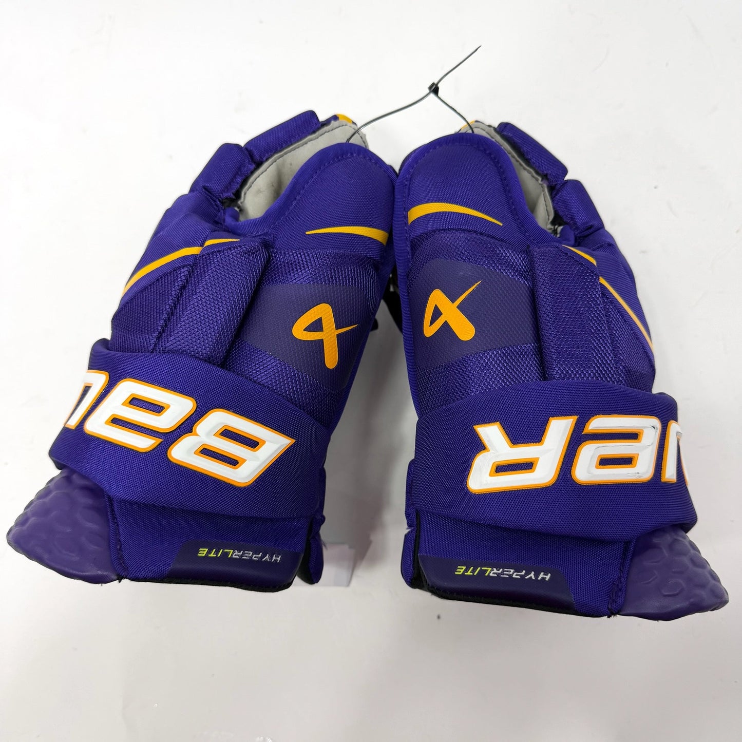 Used Purple and Yellow Bauer Vapor Hyperlite Gloves | 15" | AB671