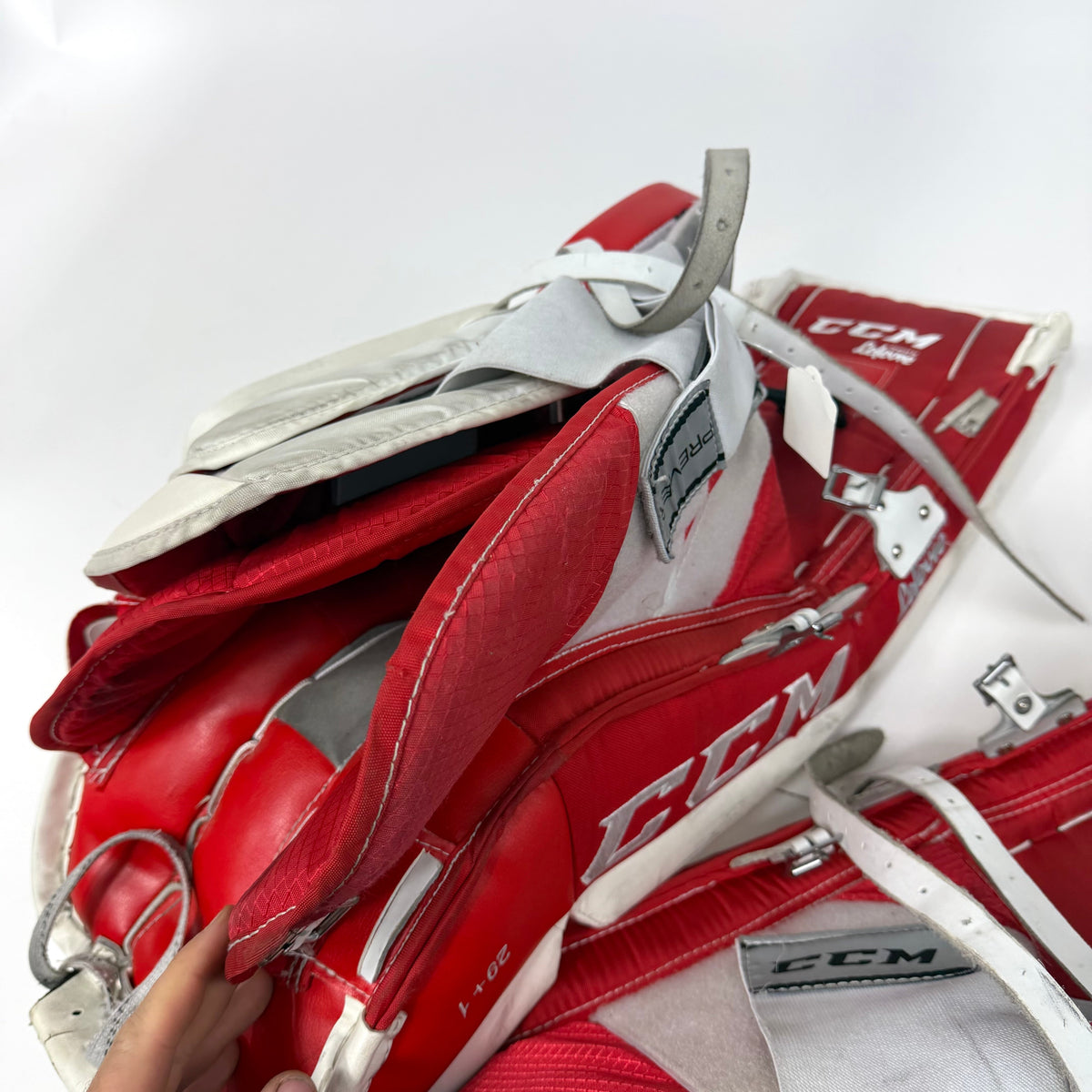 Used White and Red CCM Premier R1.9 Goalie Pads | 29+1" | AB356