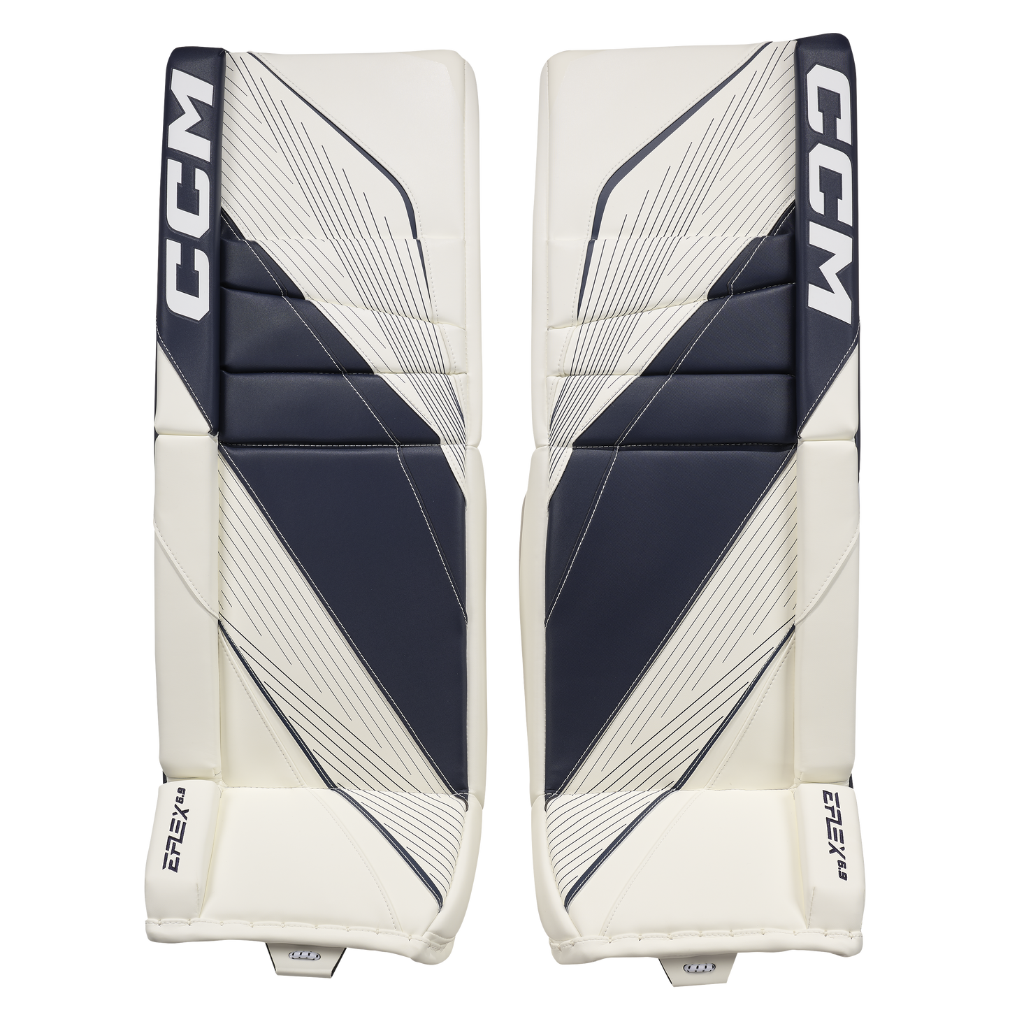 New CCM White E Flex 6.9 Goalie Leg Pads | 34+2" | #191520631598