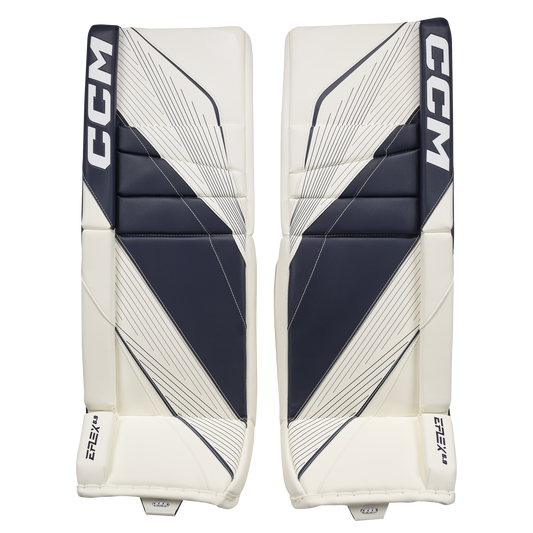 New CCM White E Flex 6.9 Goalie Leg Pads | 33+1" | #191520631574