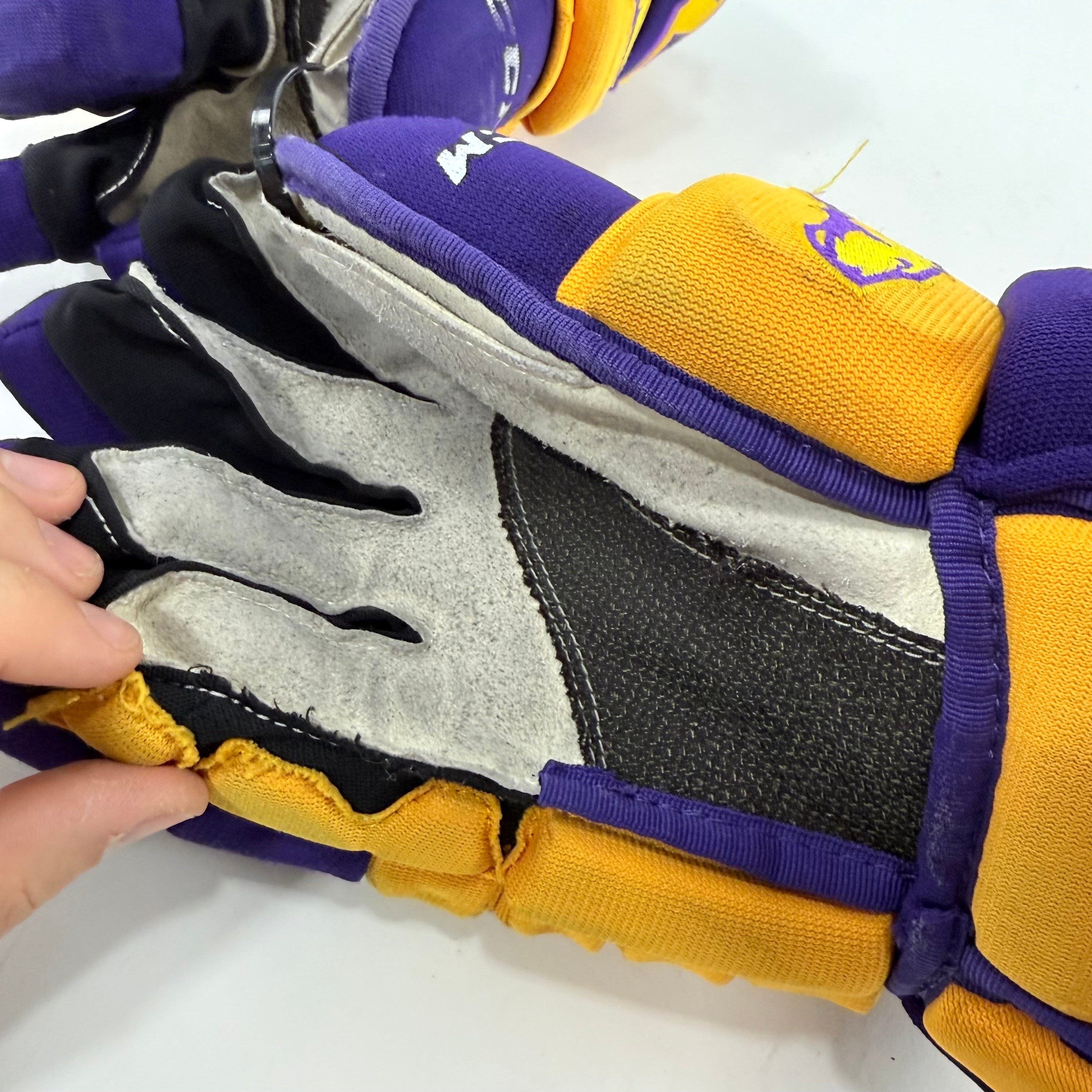 Used Yellow and Purple CCM 4 Roll Pro Gloves | 14" | E465 - Top Flight Hockey