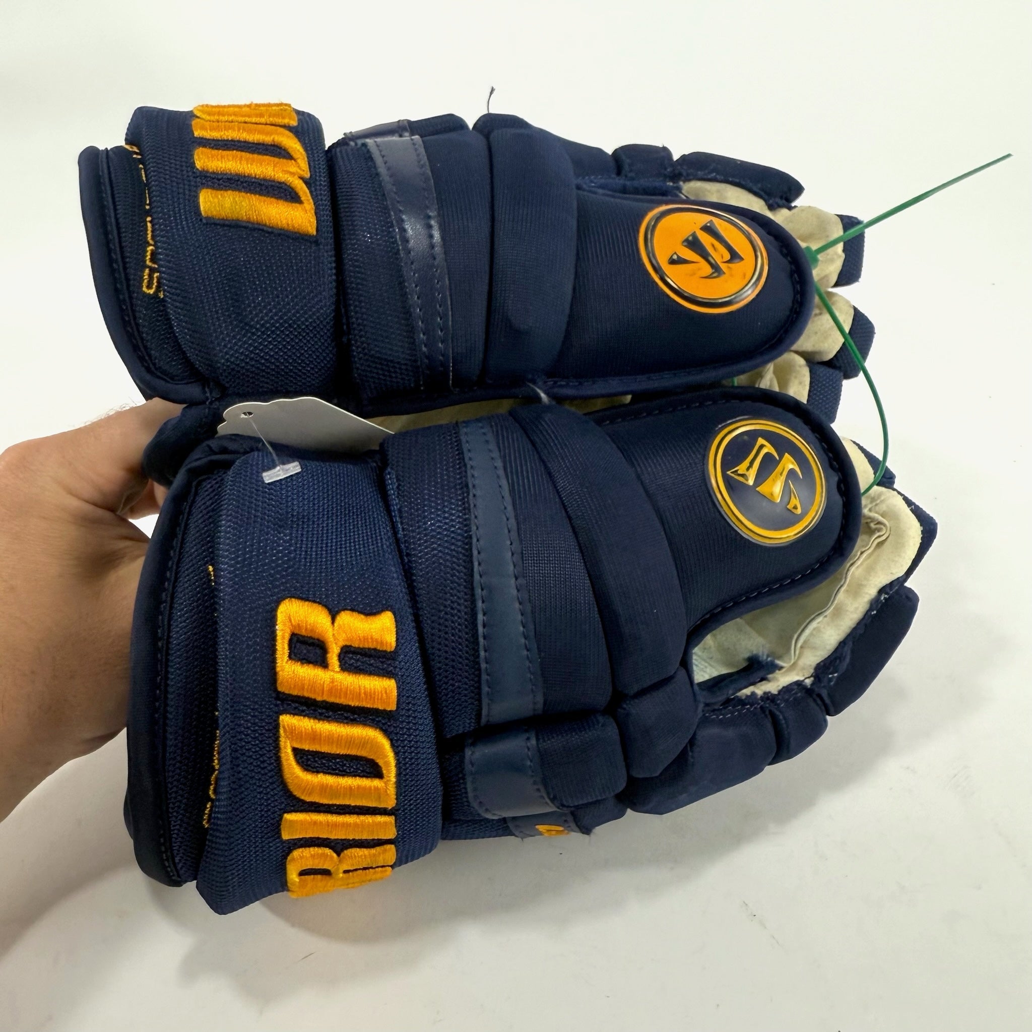 Used Navy STL Blues Warrior QR1 Pro Gloves | 14" | Scandella | D175 - Top Flight Hockey