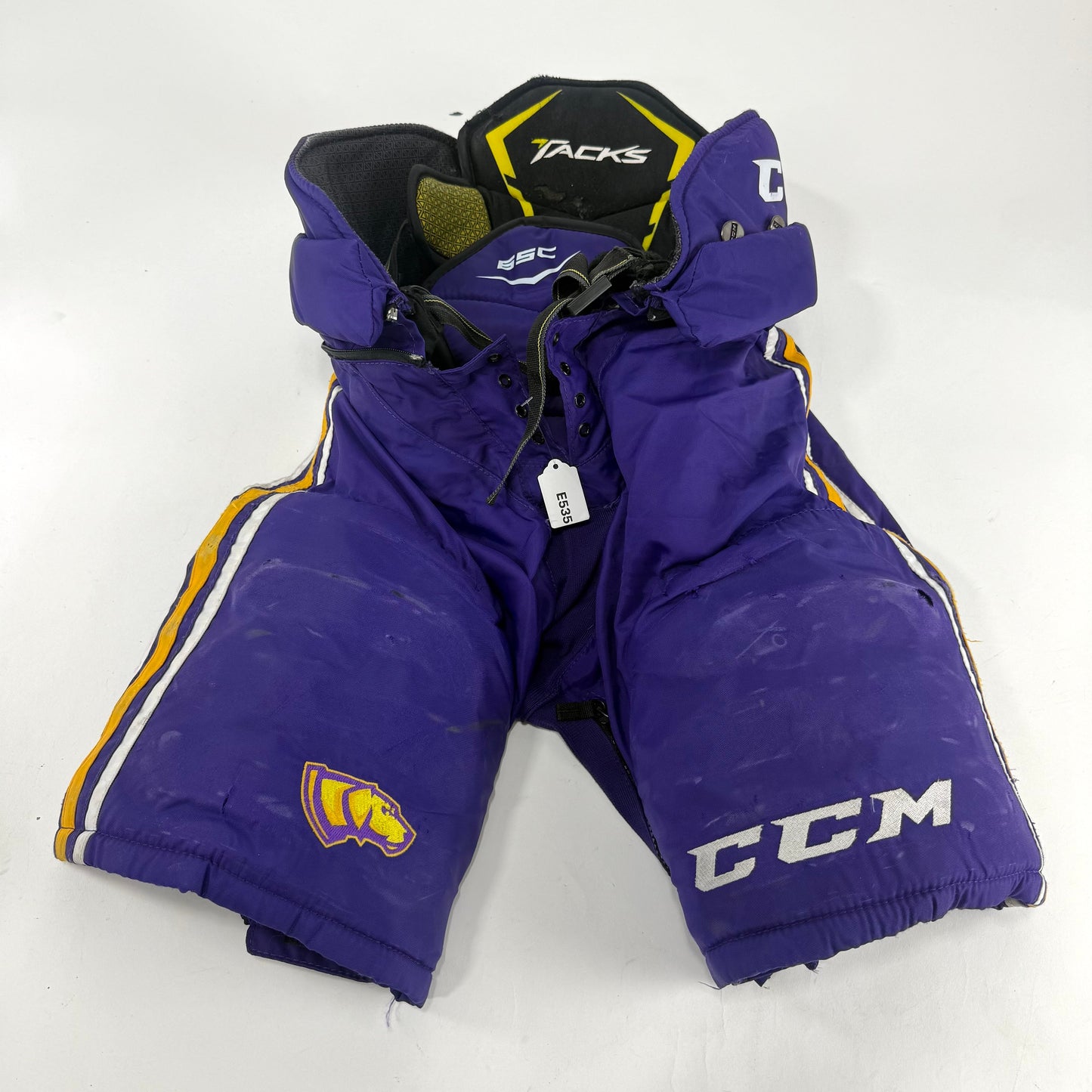Used Purple/Yellow CCM Tacks 65C Pants | Small | E535 - Top Flight Hockey