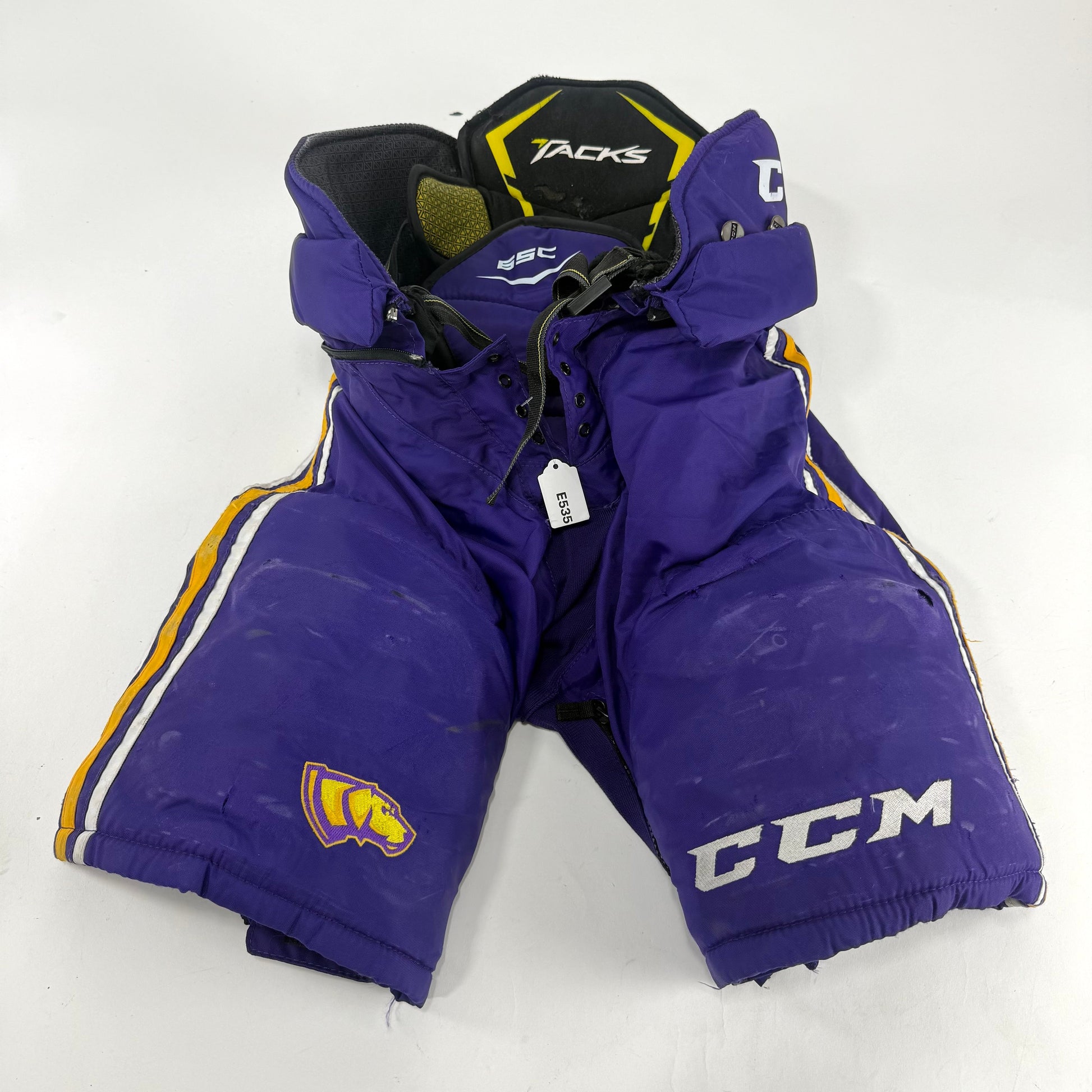 Used Purple/Yellow CCM Tacks 65C Pants | Small | E535 - Top Flight Hockey
