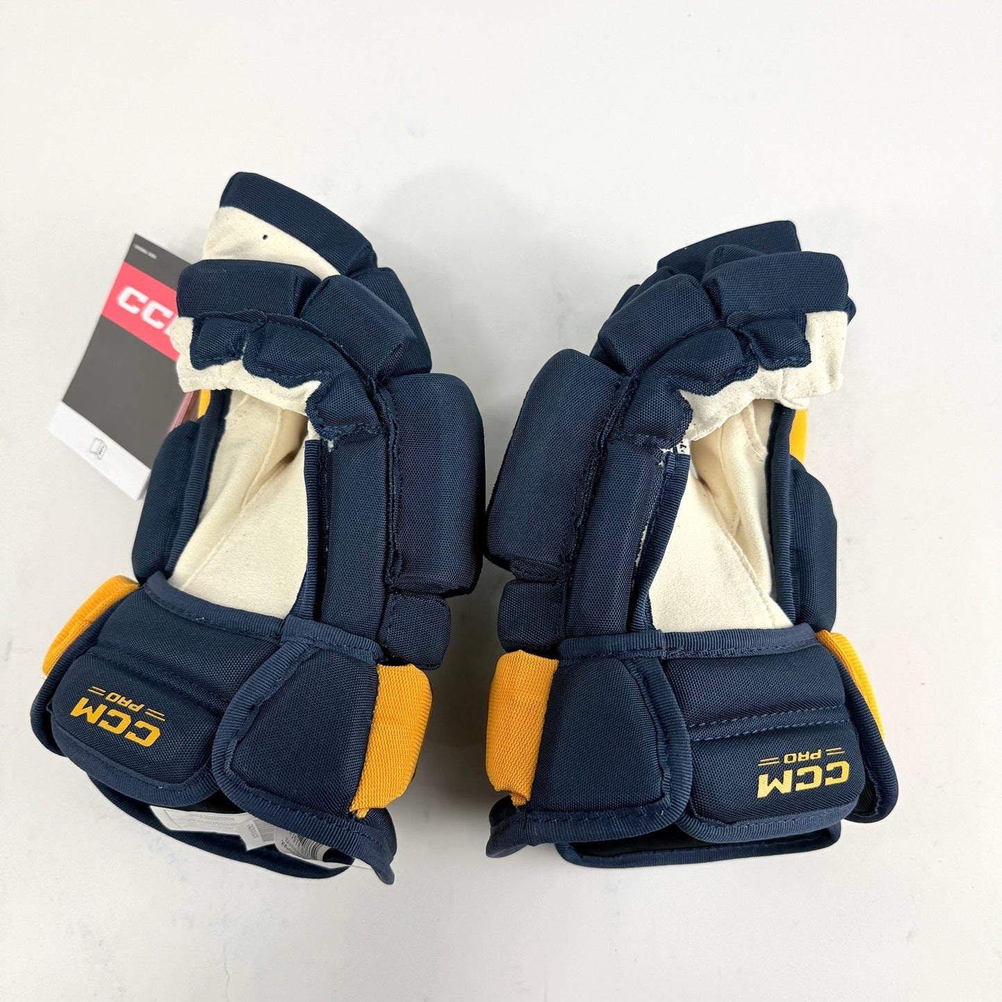 New Navy and Yellow CCM HG97 Gloves | Nashville Predators | 14" - #683978076620 - Top Flight Hockey