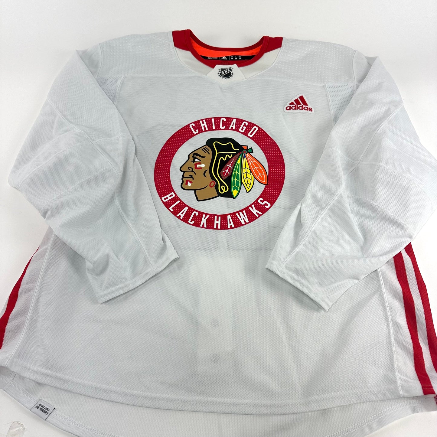 HEALEY #47 - Primegreen White Chicago Blackhawks Camp / Practice Jersey - Adidas MIC Size 58
