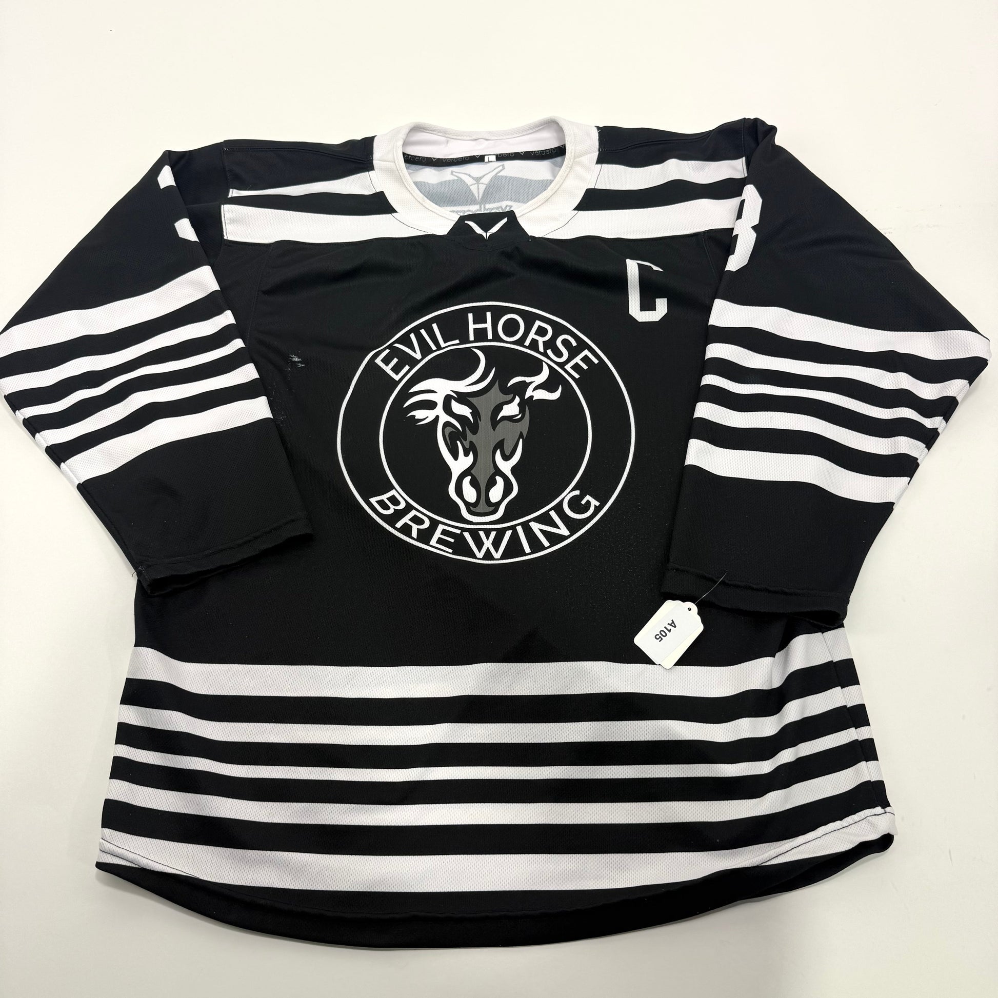 Used Black and White Verbero Evil Horse Brewing Jersey | Large | A105 - Top Flight Hockey