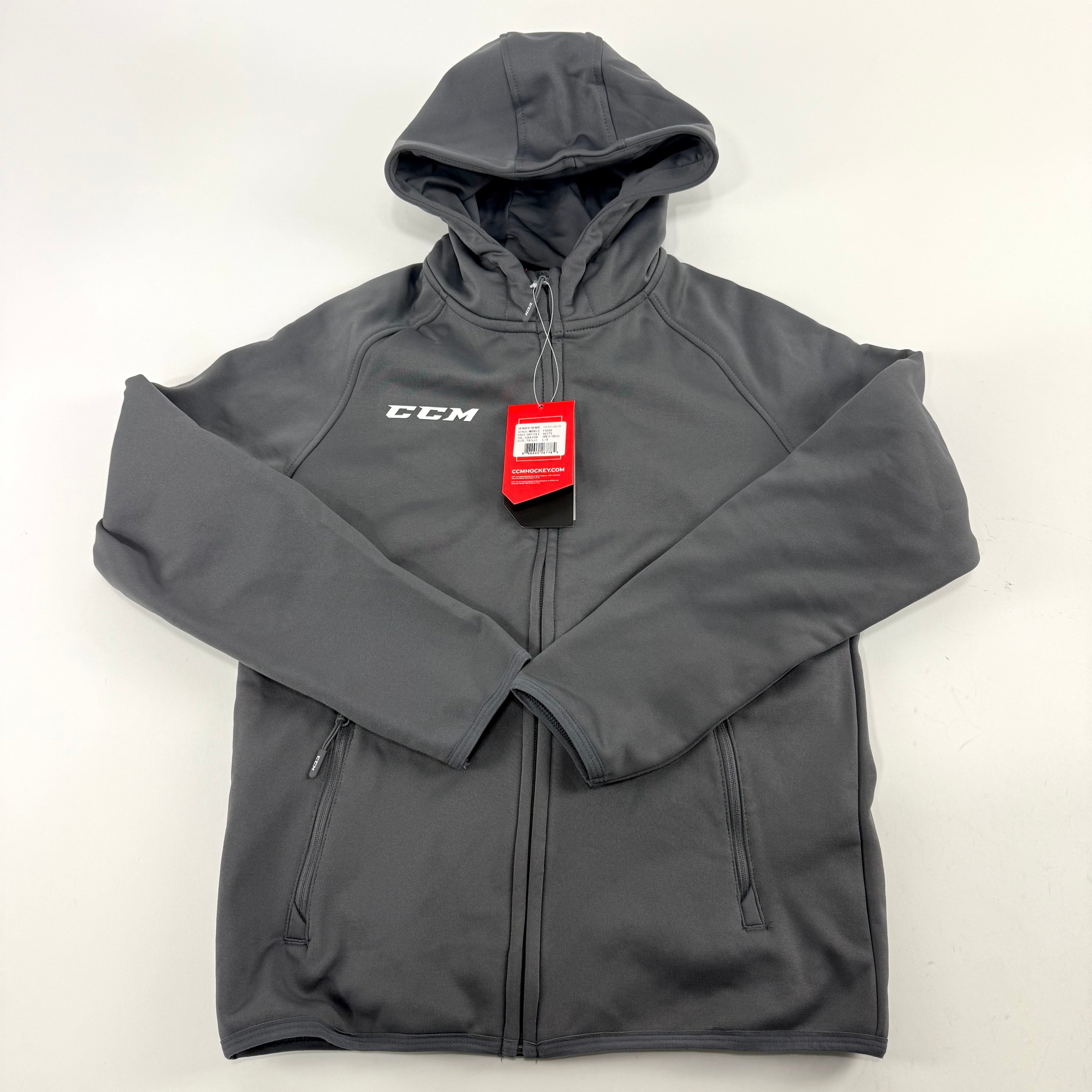 New Dark Grey CCM Youth Full Zip Performance Hoodie | Youth L | #888600267784 - Top Flight Hockey