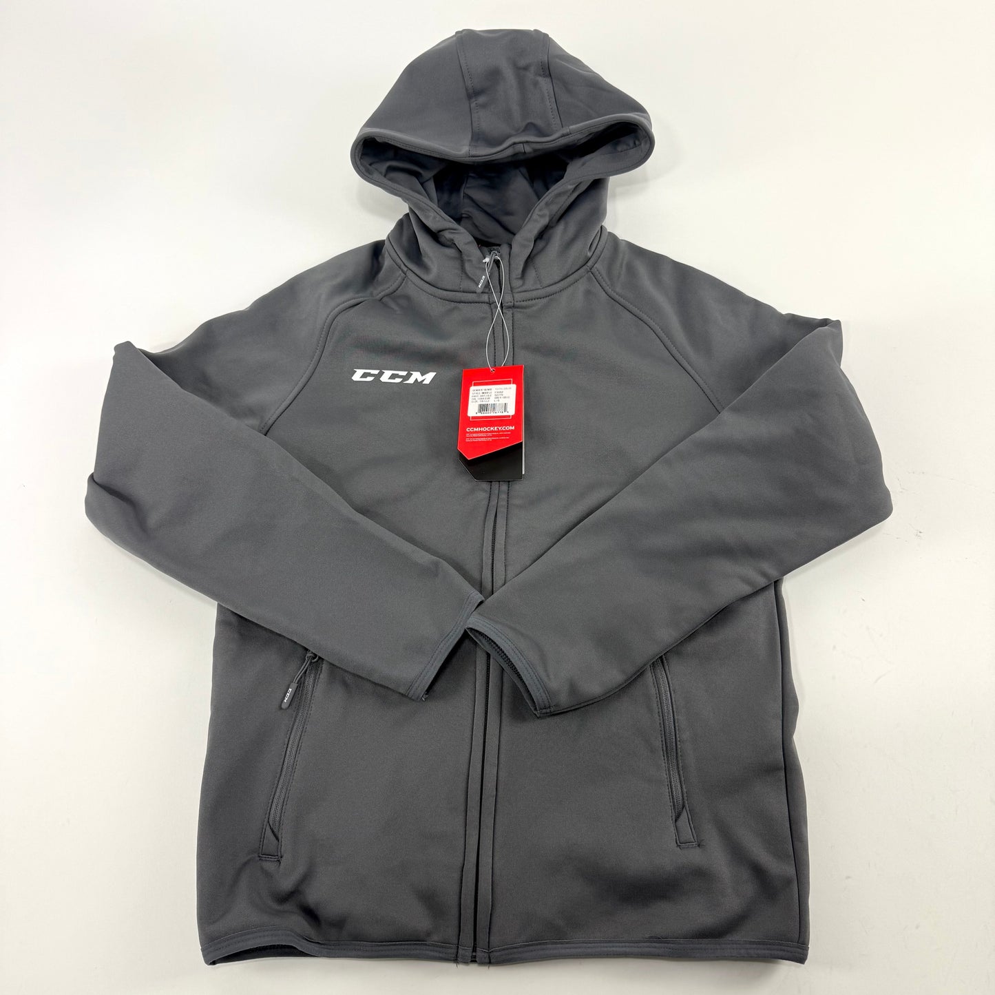 New Dark Grey CCM Youth Full Zip Performance Hoodie | Youth L | #888600267784 - Top Flight Hockey