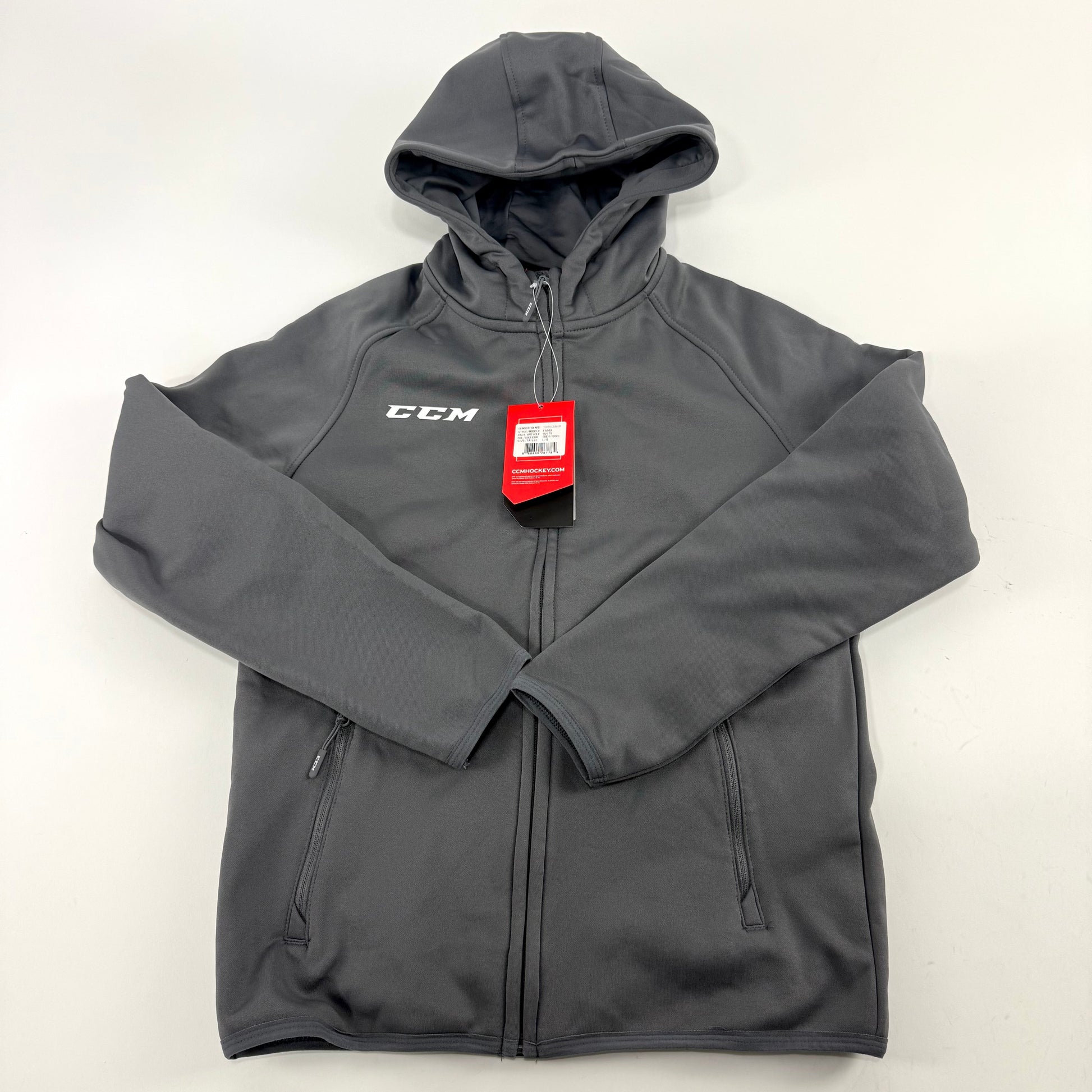 New Dark Grey CCM Youth Full Zip Performance Hoodie | Youth L | #888600267784 - Top Flight Hockey
