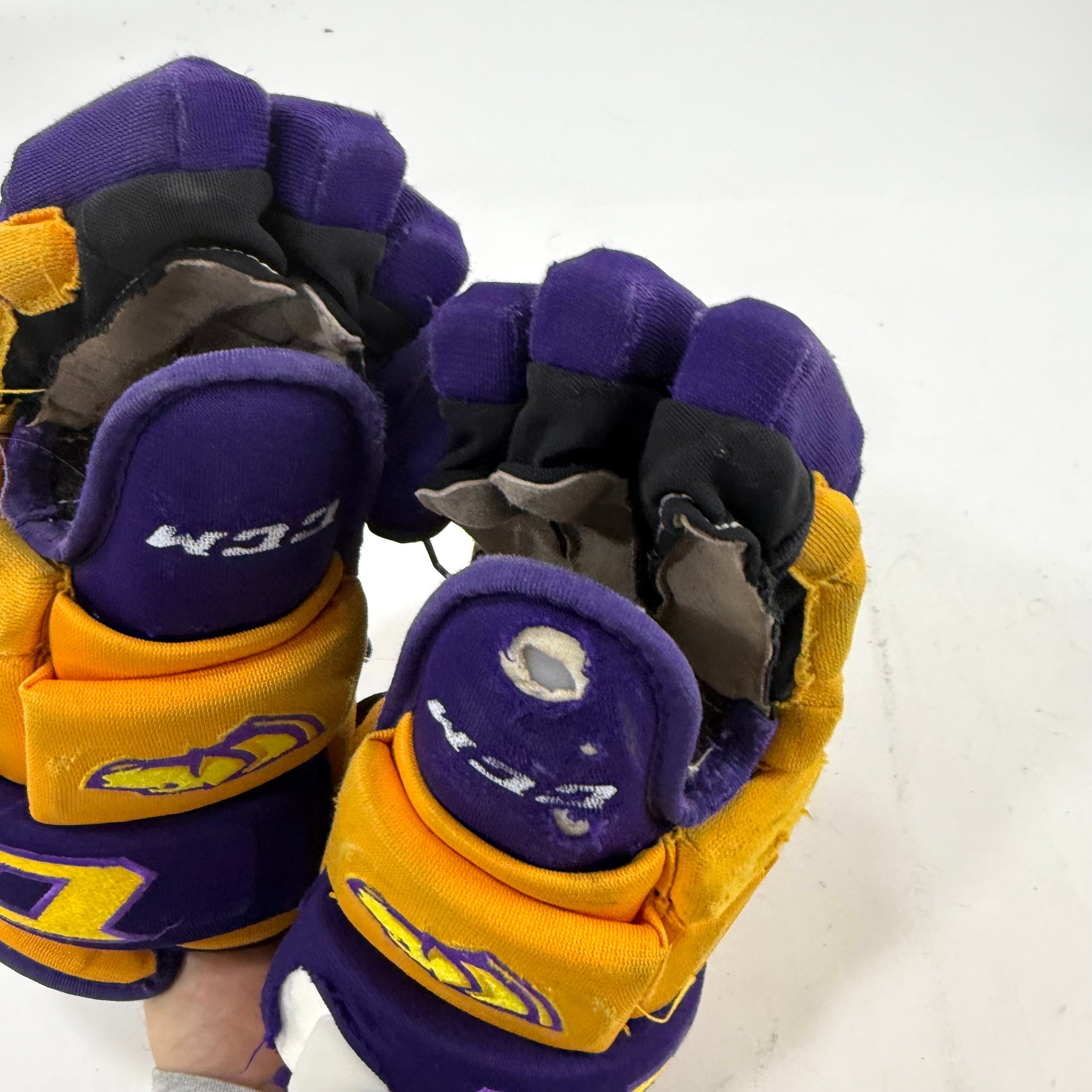 Used Yellow and Purple CCM 4 Roll Pro Gloves | 14" | E461 - Top Flight Hockey