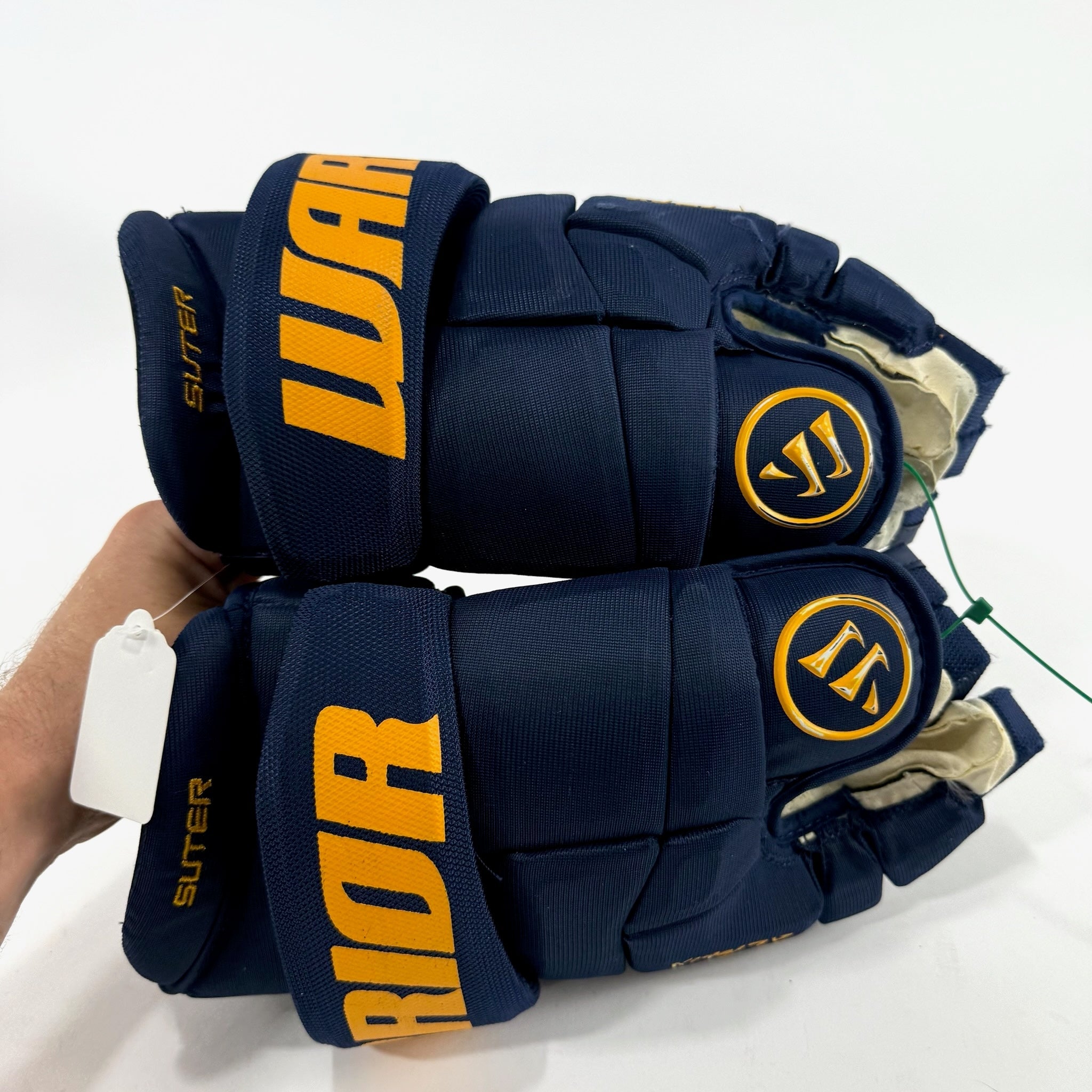 Used Navy STL Blues Warrior Alpha DX Pro Gloves | 14" | Suter | D161 - Top Flight Hockey