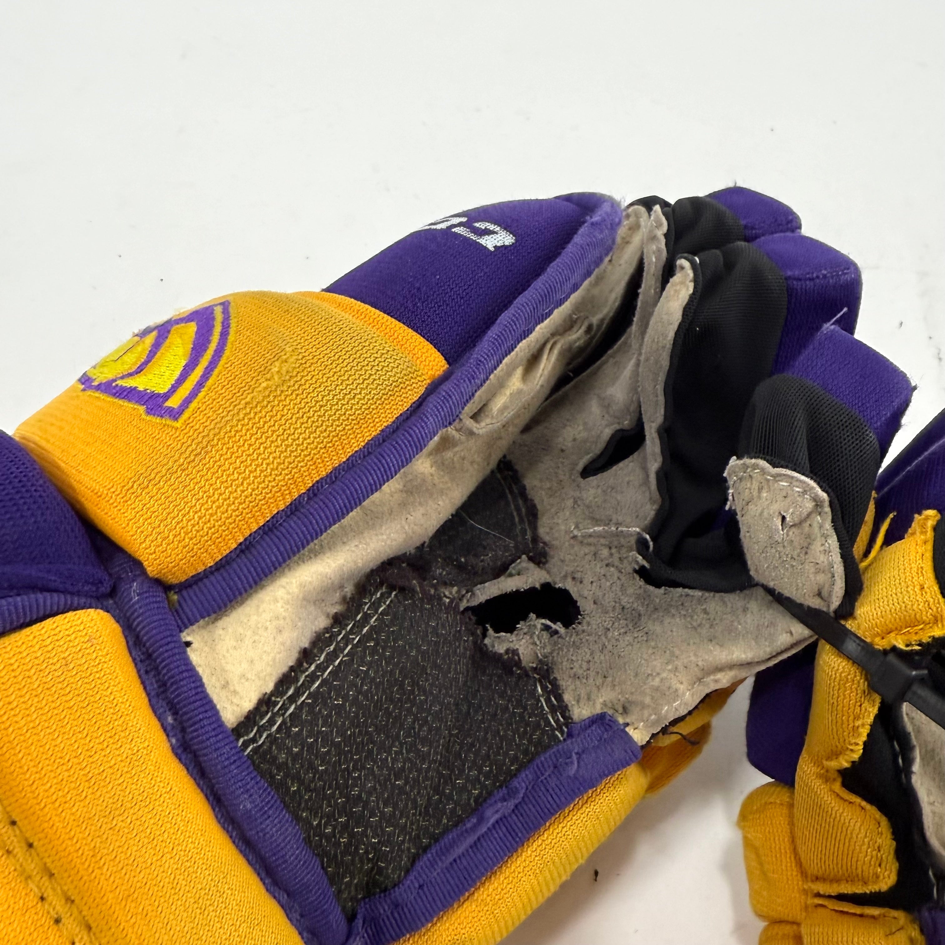 Used Yellow and Purple CCM 4 Roll Pro Gloves | 14" | E461 - Top Flight Hockey
