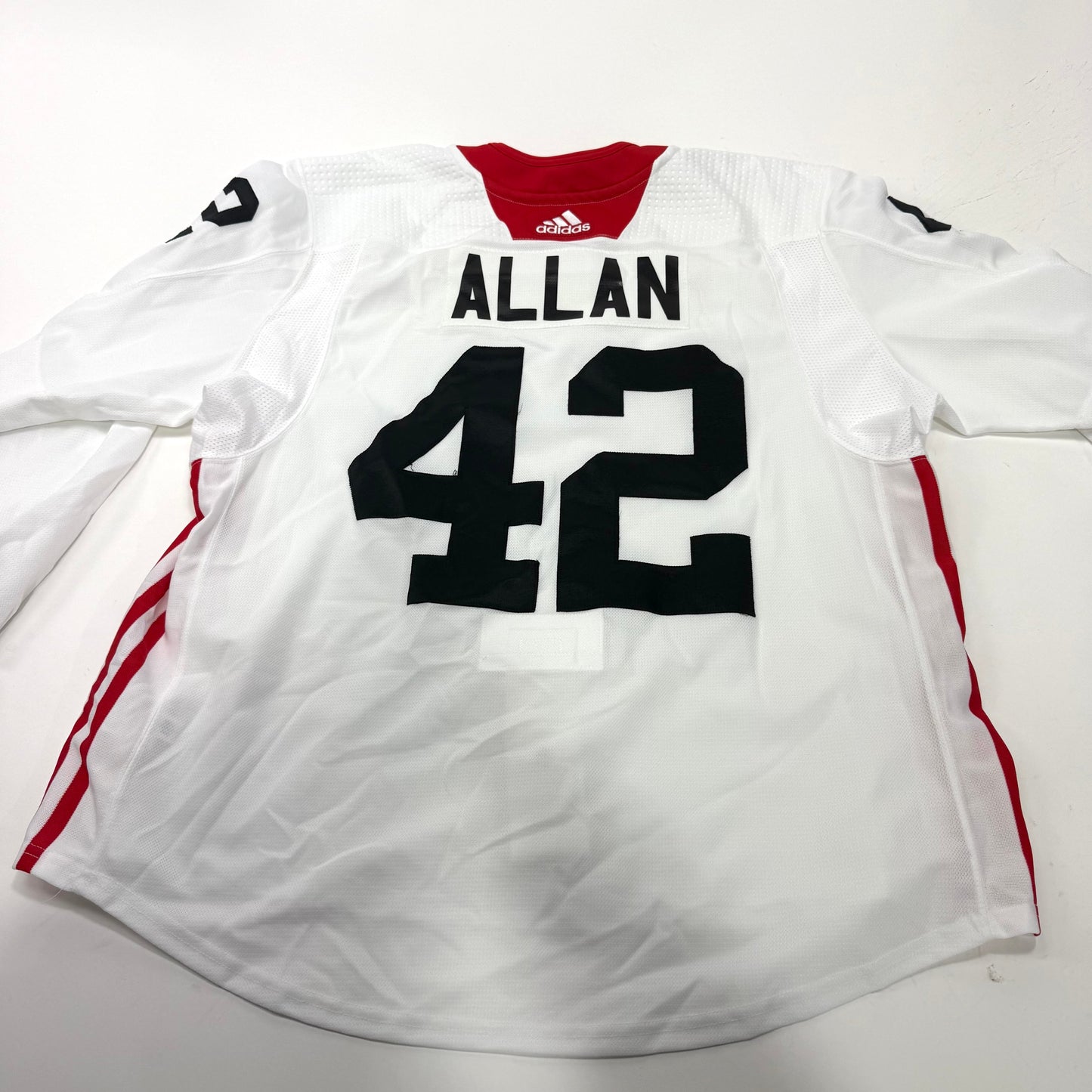 Used White Chicago Blackhawks Adidas MIC Practice Jersey | Size 56 | Allan #42 - Top Flight Hockey