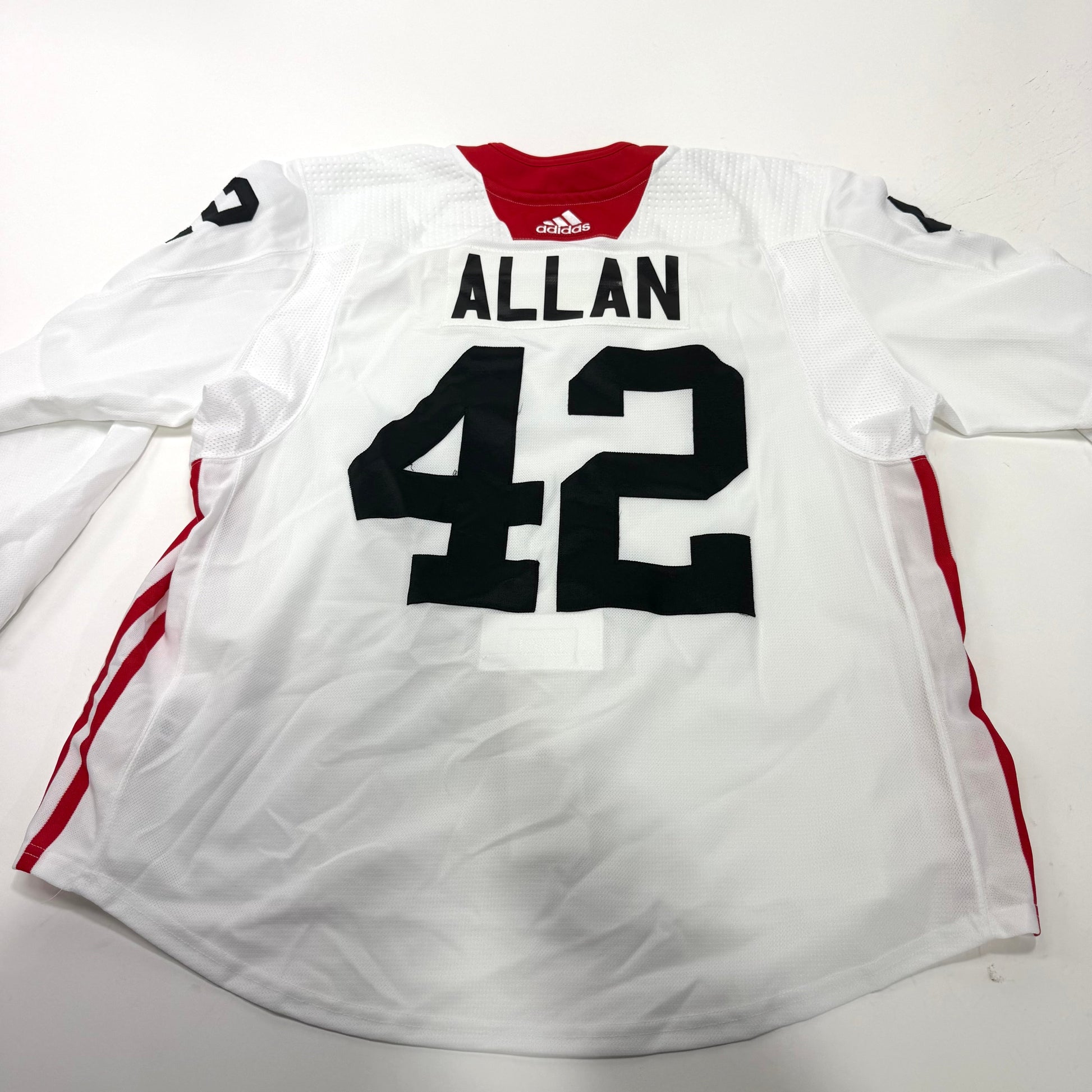 Used White Chicago Blackhawks Adidas MIC Practice Jersey | Size 56 | Allan #42 - Top Flight Hockey