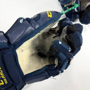 Used Stl Blues Navy CCM HGCL Gloves | 14" | Laferriere | D186 - Top Flight Hockey