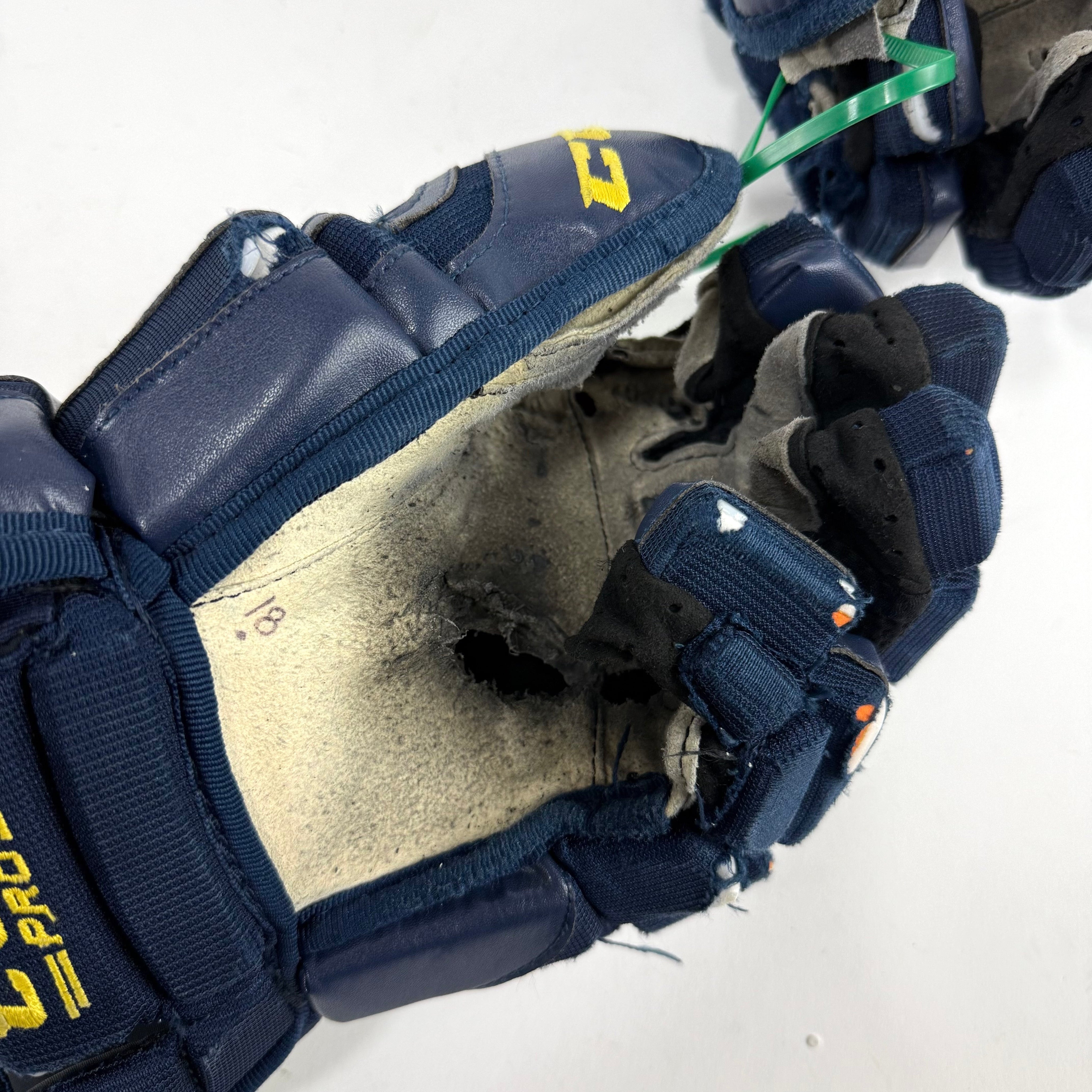 Used Stl Blues Navy CCM HGCL Gloves | 14" | Laferriere | D186 - Top Flight Hockey