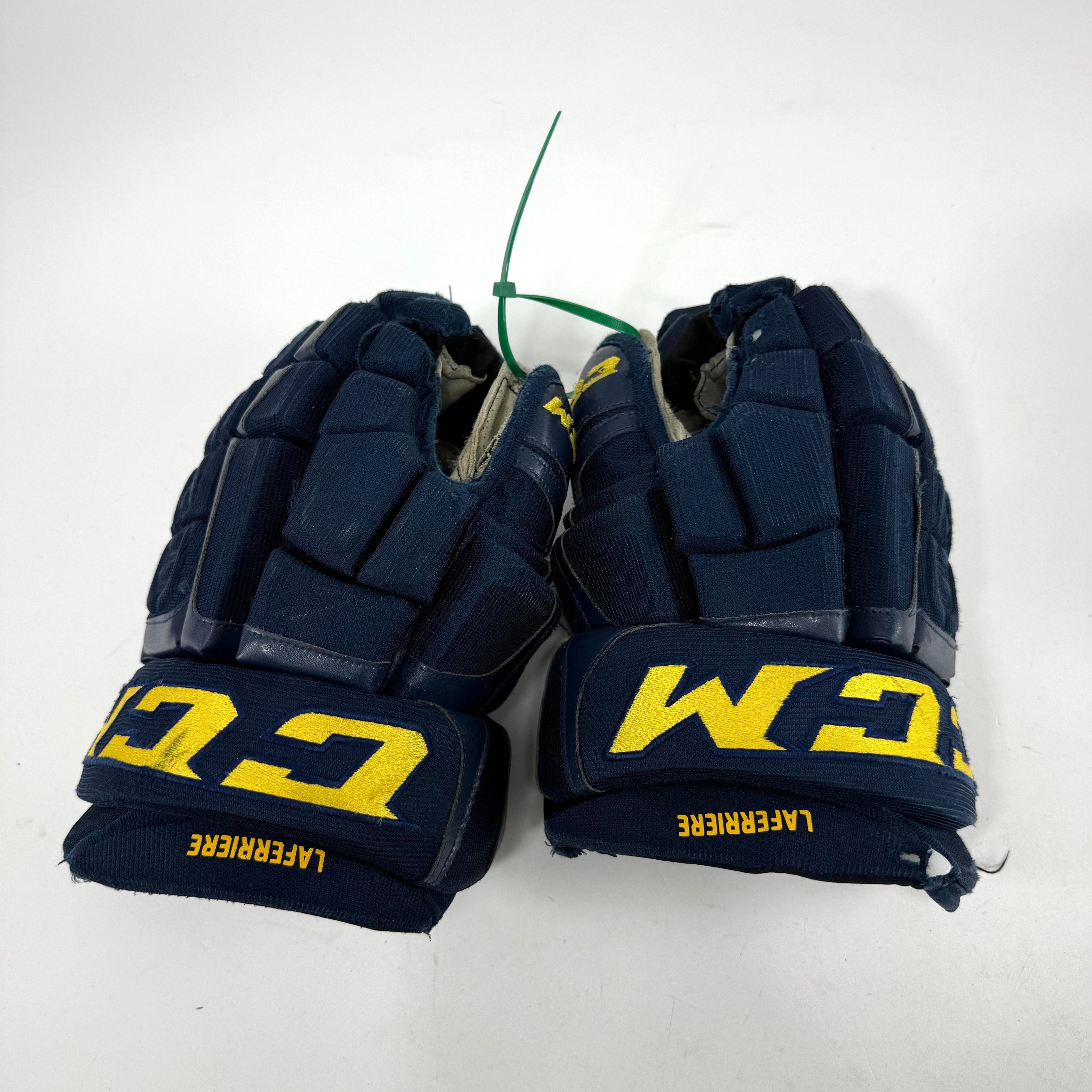 Used Stl Blues Navy CCM HGCL Gloves | 14" | Laferriere | D186 - Top Flight Hockey