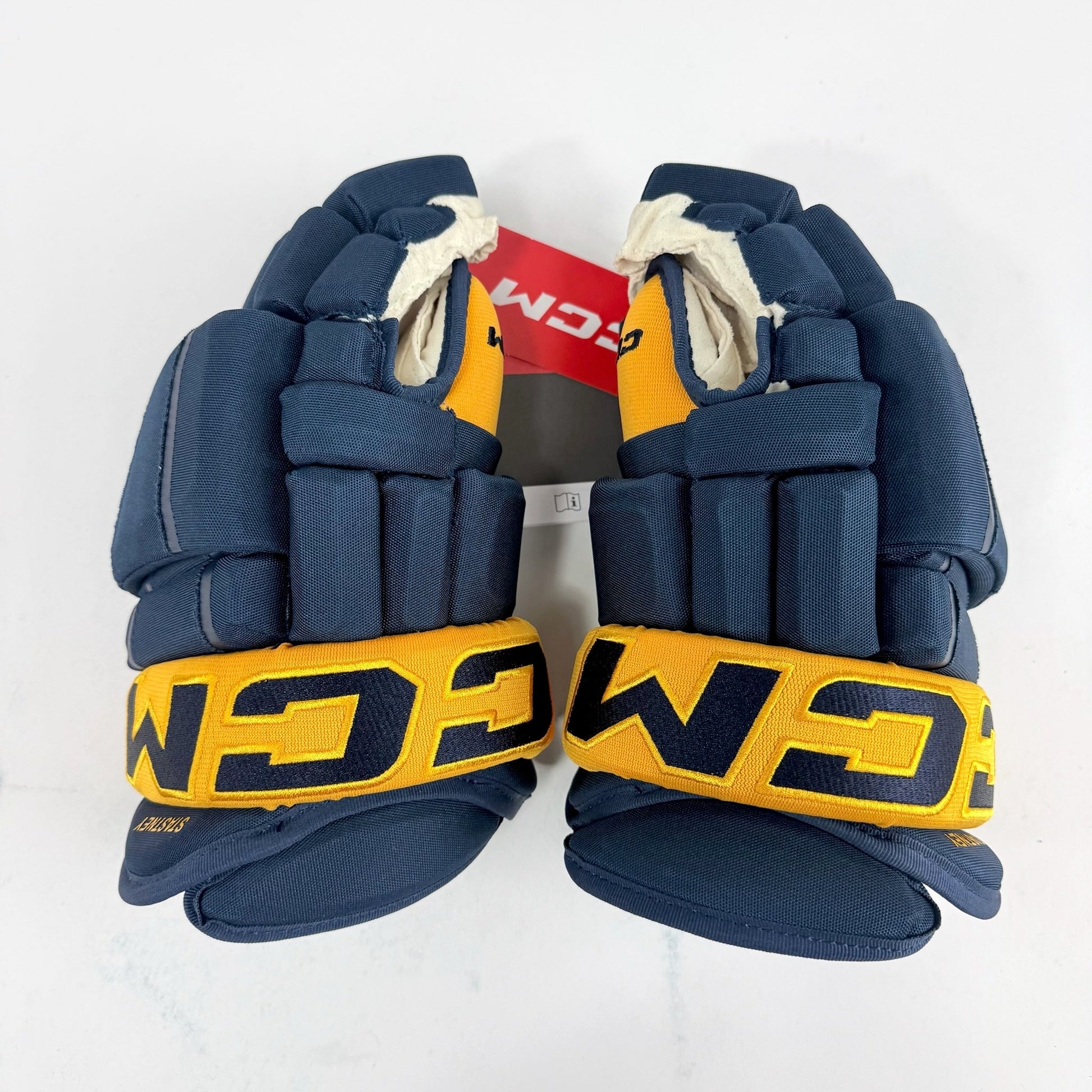 New Navy and Yellow CCM HG97 Gloves | Nashville Predators | 14" - #683978076620 - Top Flight Hockey