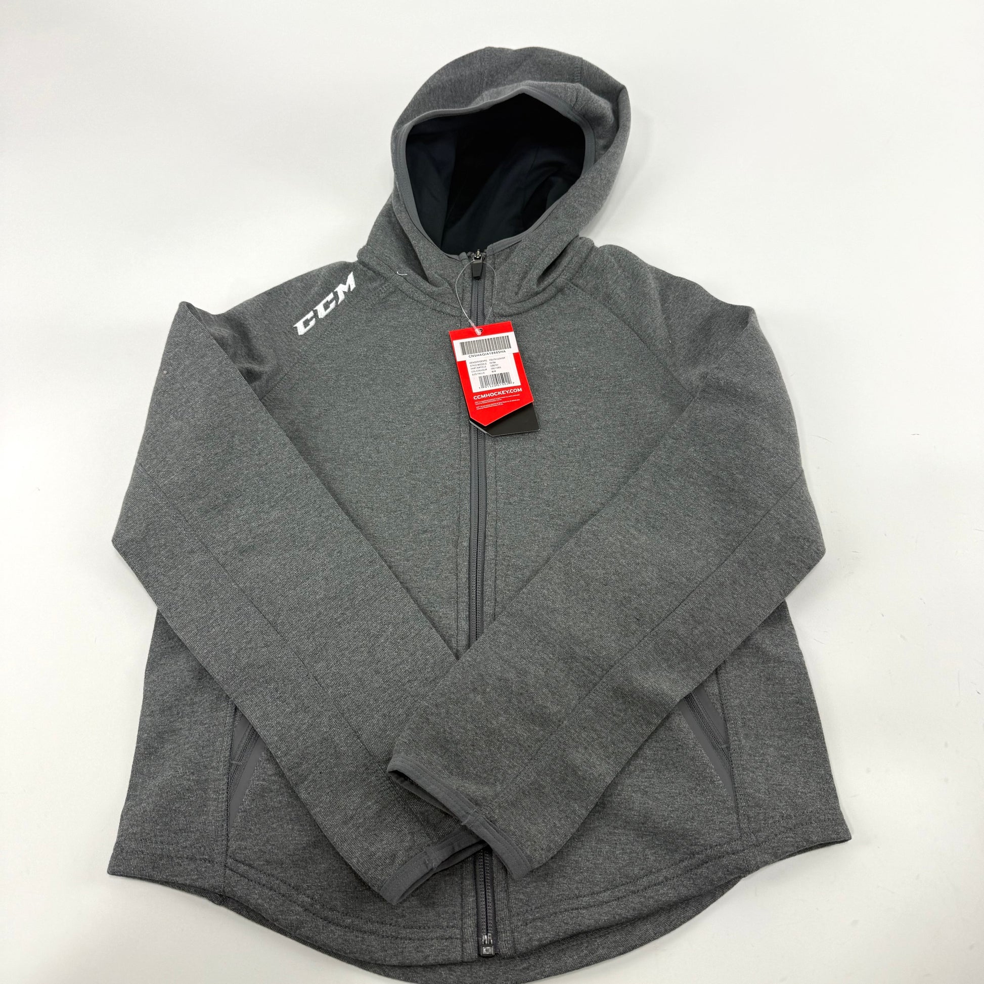 New Dark Grey CCM Premium Full Zip Hooded Fleece | Youth M | #191520015022 - Top Flight Hockey