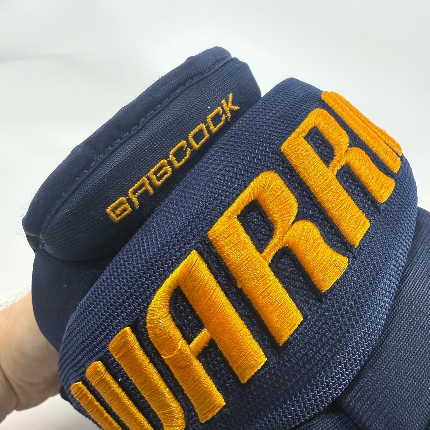 Used Navy STL Blues Warrior Alpha DX Pro Gloves | 14" | Babcock | D96 - Top Flight Hockey