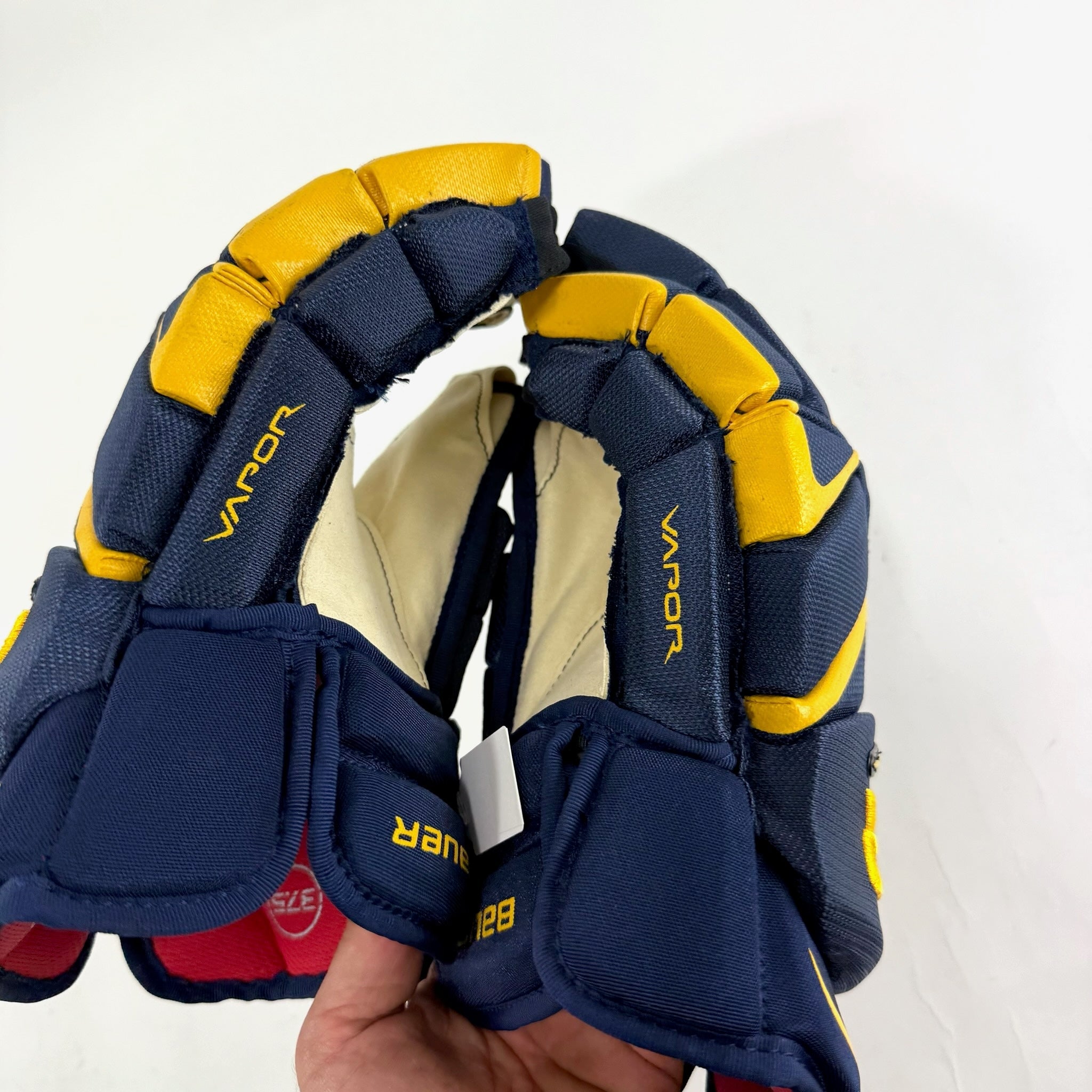 New Navy and Yellow Bauer Vapor 1x Pro Gloves | 15" | B574 - Top Flight Hockey
