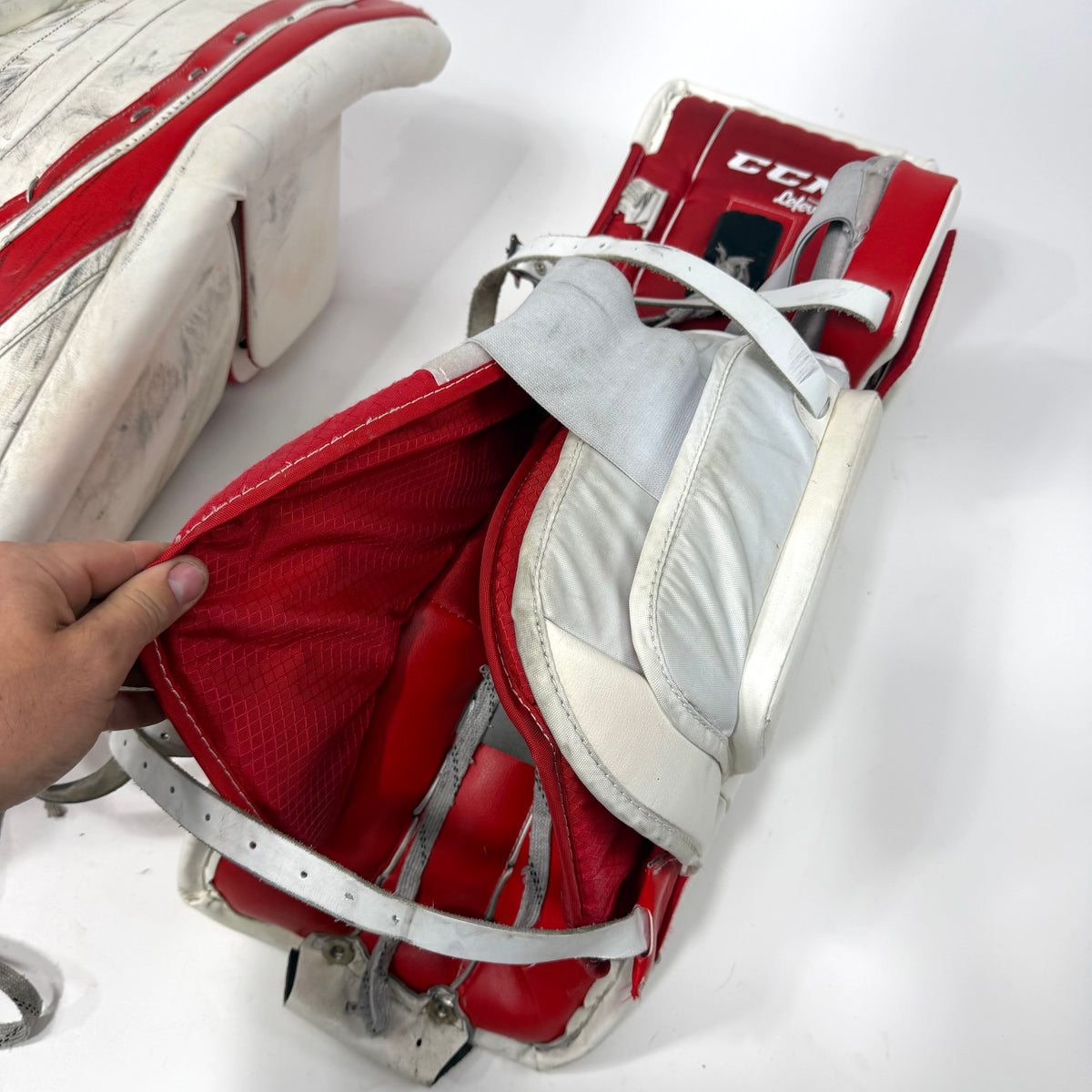 Used White and Red CCM Premier R1.9 Goalie Pads | 29+1" | AB356