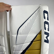 Brand New CCM Eflex 6 White, Gold, and Navy Full Goalie Set - 35" +1" Pads - 581 Degree Break Glove