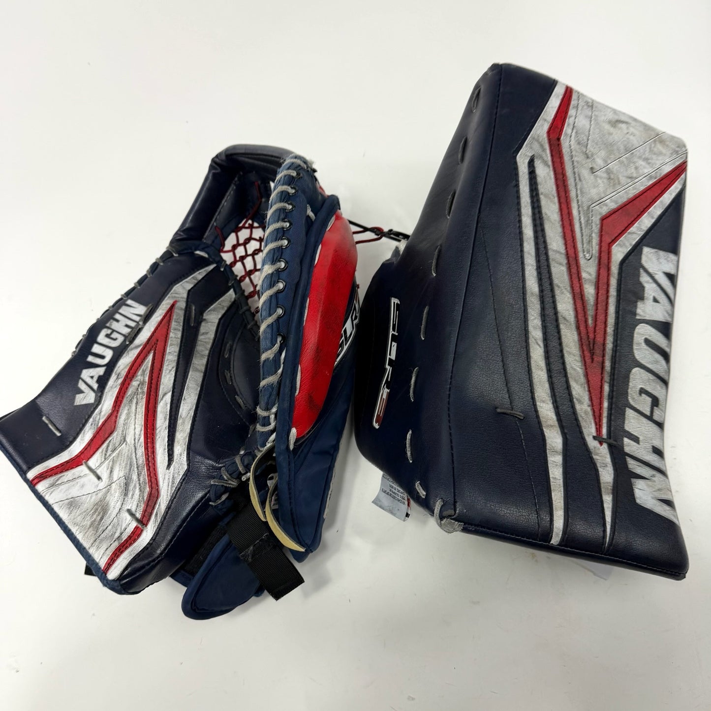 Used Regular Navy/Red/White Vaughn SLR3 Pro Carbon Goalie Glove and Blocker | Senior | AB527