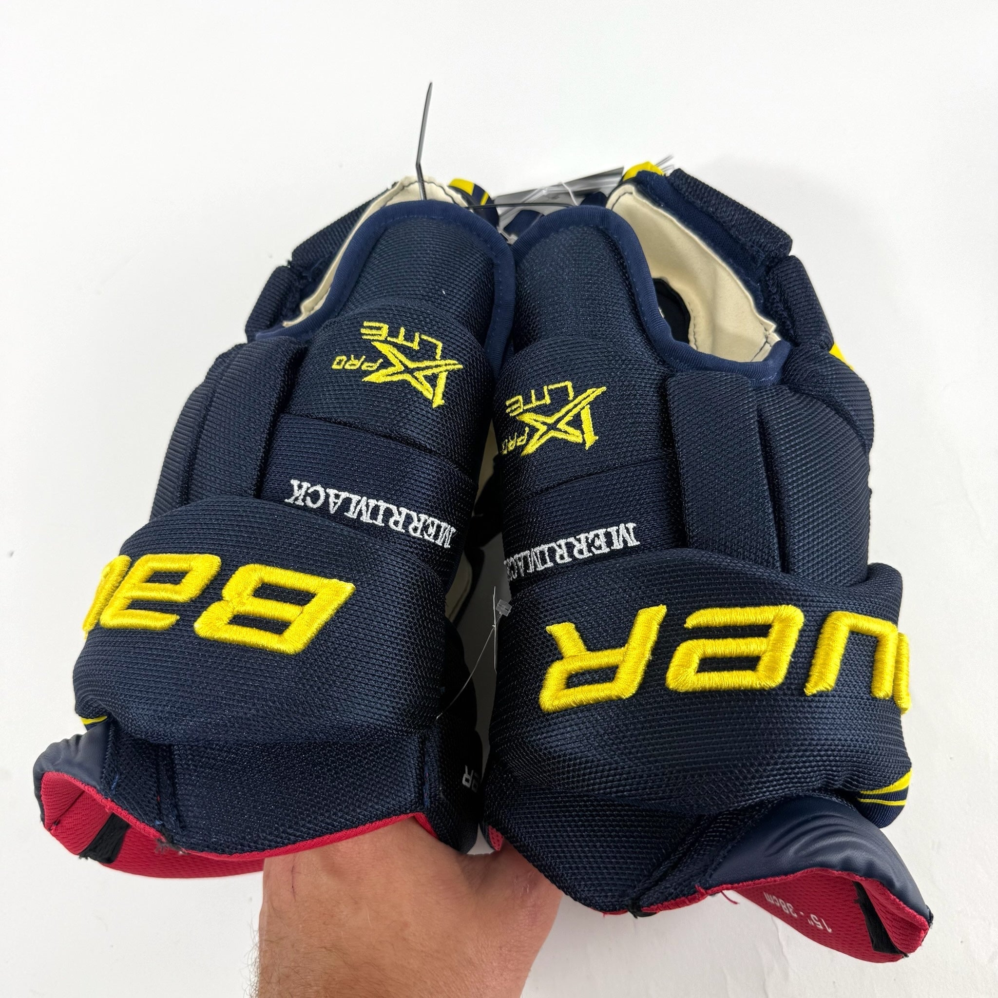 New Navy and Yellow Bauer Vapor 1x Pro Lite Gloves | 15" | B585 - Top Flight Hockey