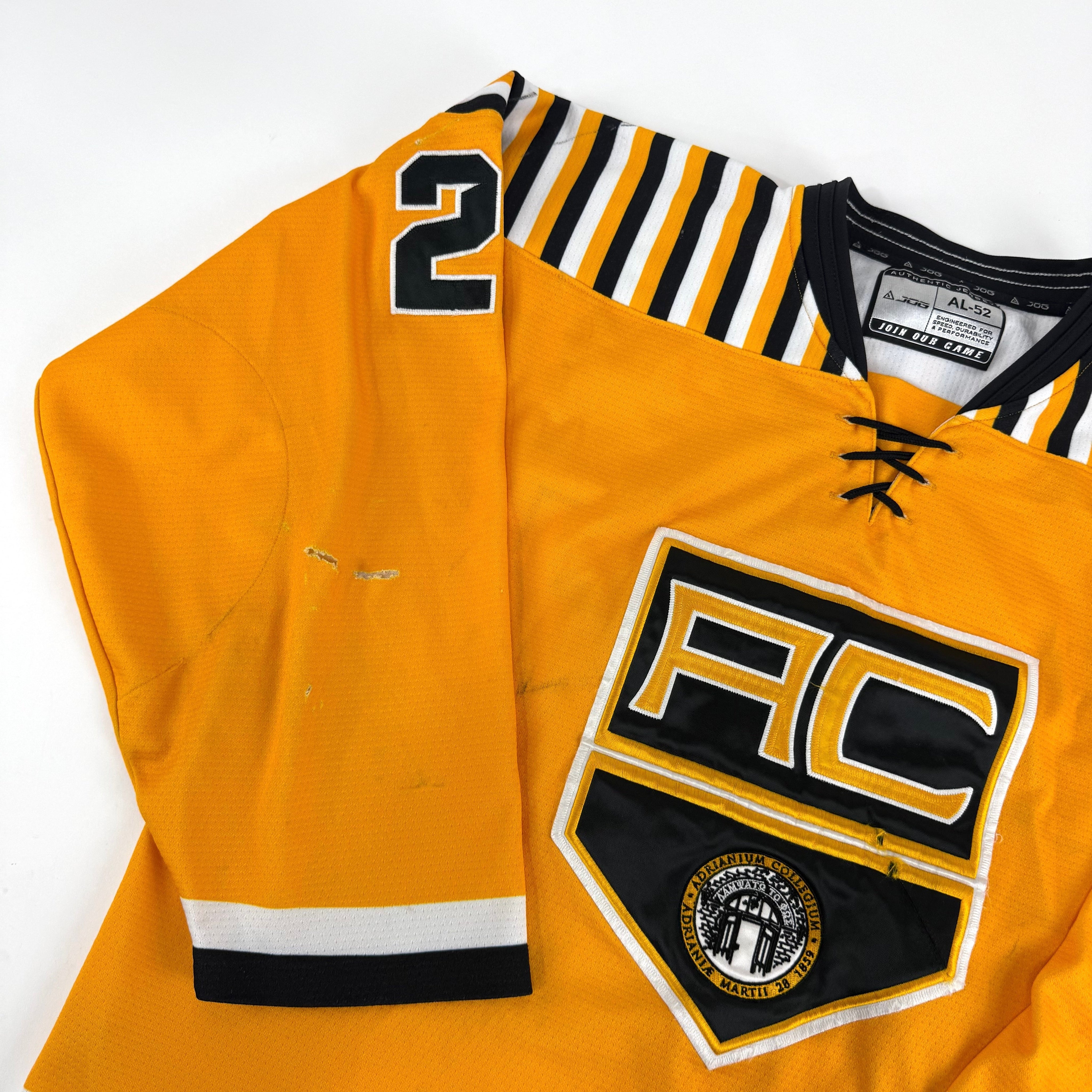 Yellow JOG Adrian College Game Jersey | Size 52 | Hatcher #27 - Top Flight Hockey