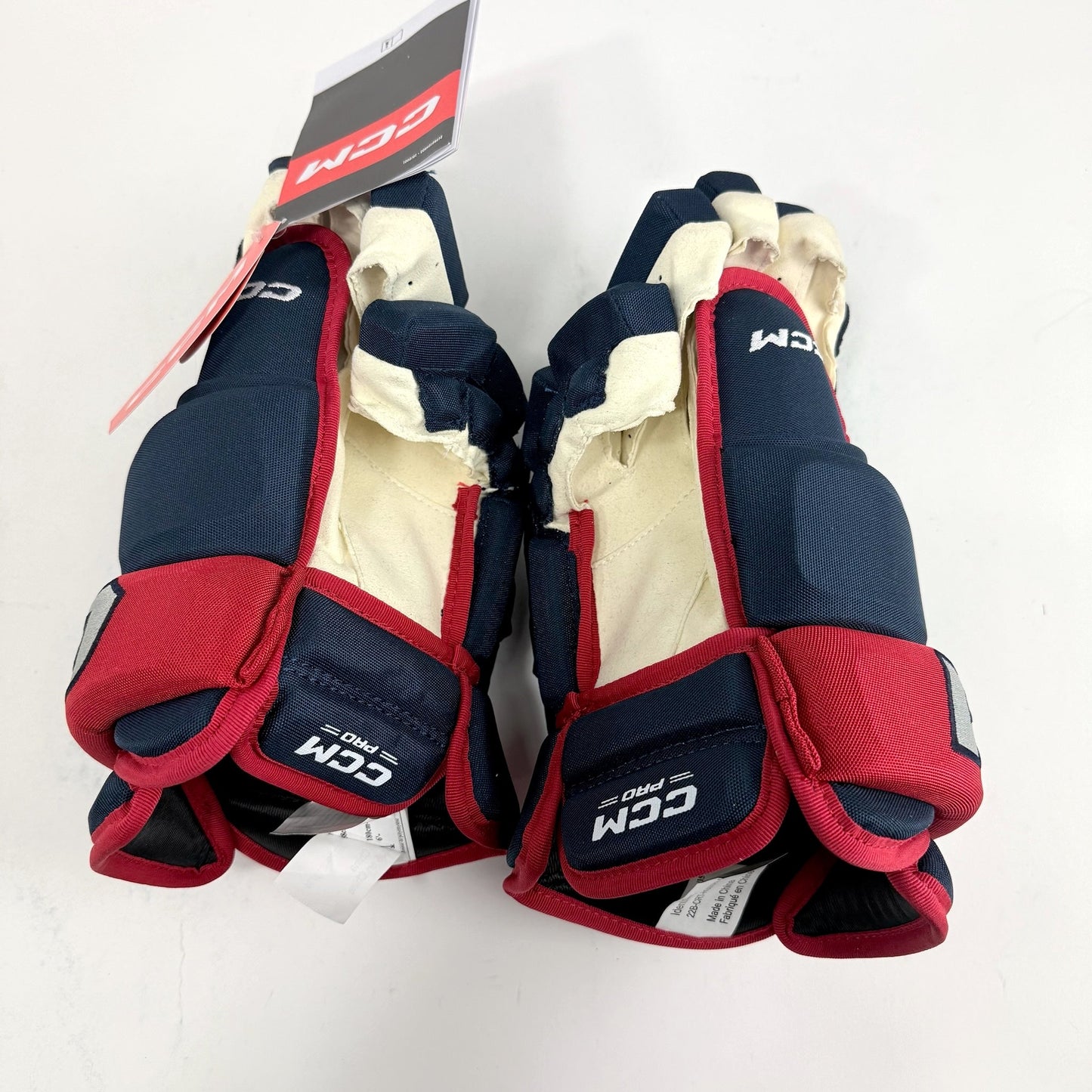 New Navy and Red CCM HG97 Gloves | Columbus Blue Jackets | 15" - 191035400597 - Top Flight Hockey