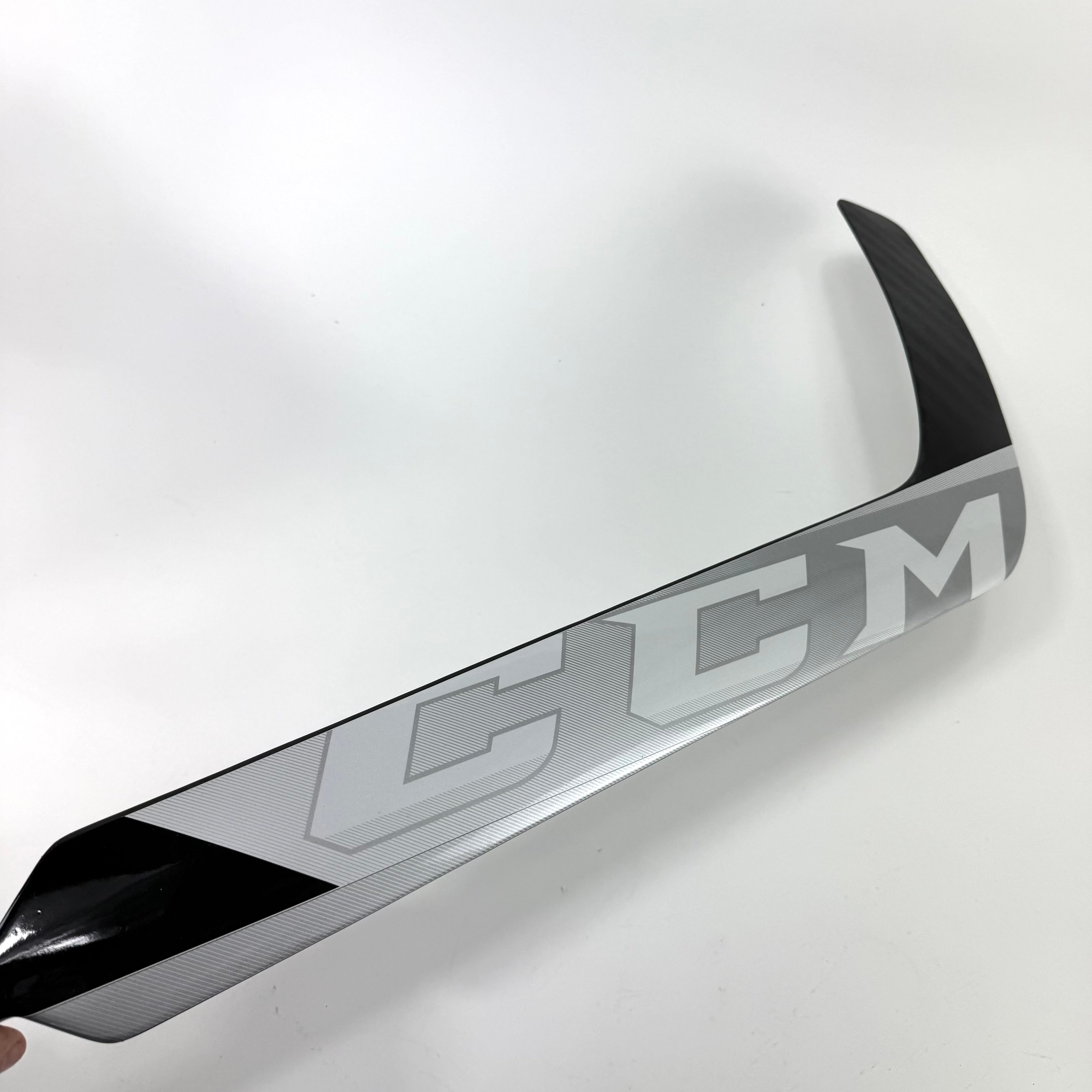 Brand New FULL RIGHT Black, White and Grey CCM Eflex 5 Goalie Stick - P4 Curve | 25" Paddle - Top Flight Hockey