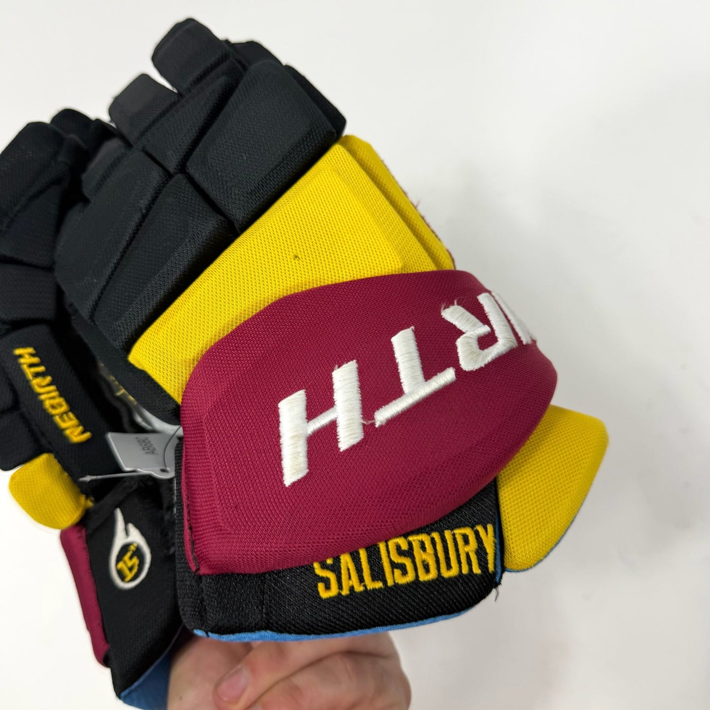Used Black/Maroon/Yellow Rebirth Arise Gloves | Salisbury School | 15" | AB680