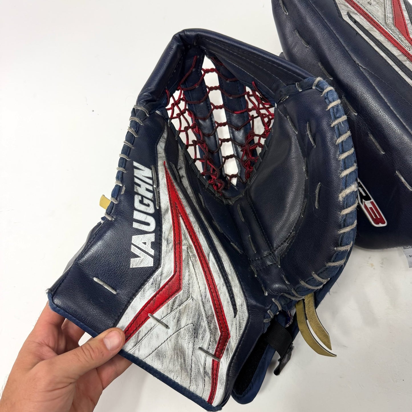 Used Regular Navy/Red/White Vaughn SLR3 Pro Carbon Goalie Glove and Blocker | Senior | AB527