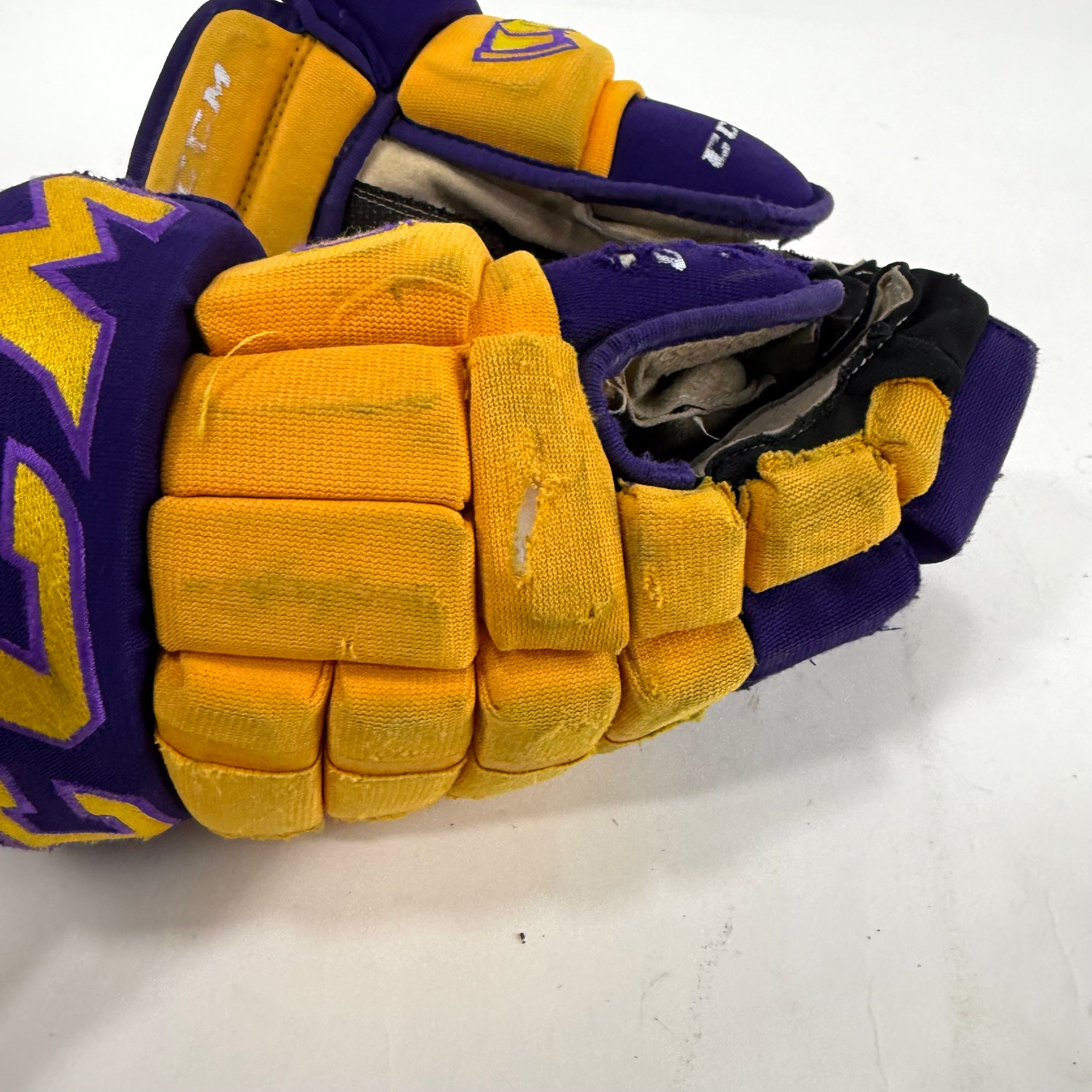 Used Yellow and Purple CCM 4 Roll Pro Gloves | 14" | E461 - Top Flight Hockey
