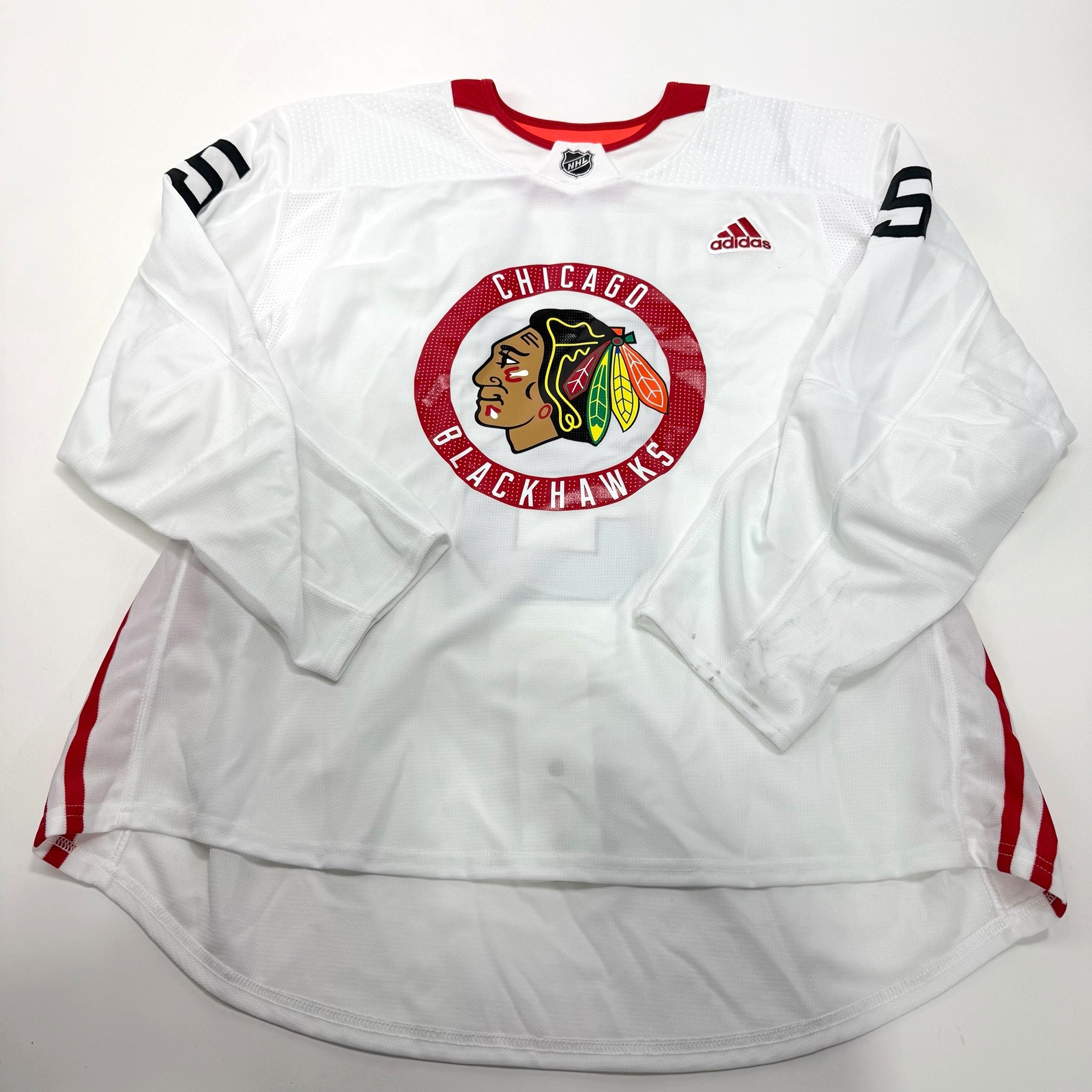 Used White Chicago Blackhawks Adidas MIC Practice Jersey | Size 58 | Tuulola #5 - Top Flight Hockey