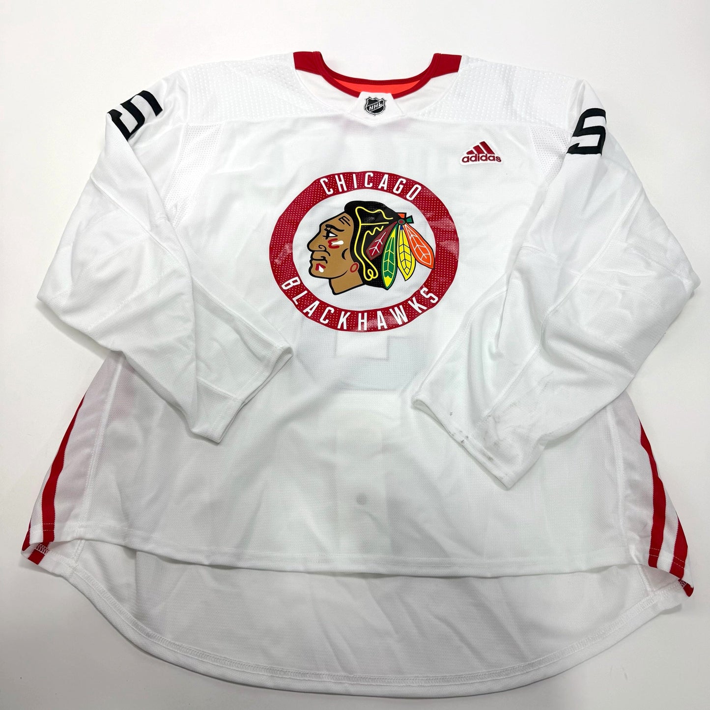 Used White Chicago Blackhawks Adidas MIC Practice Jersey | Size 58 | Tuulola #5