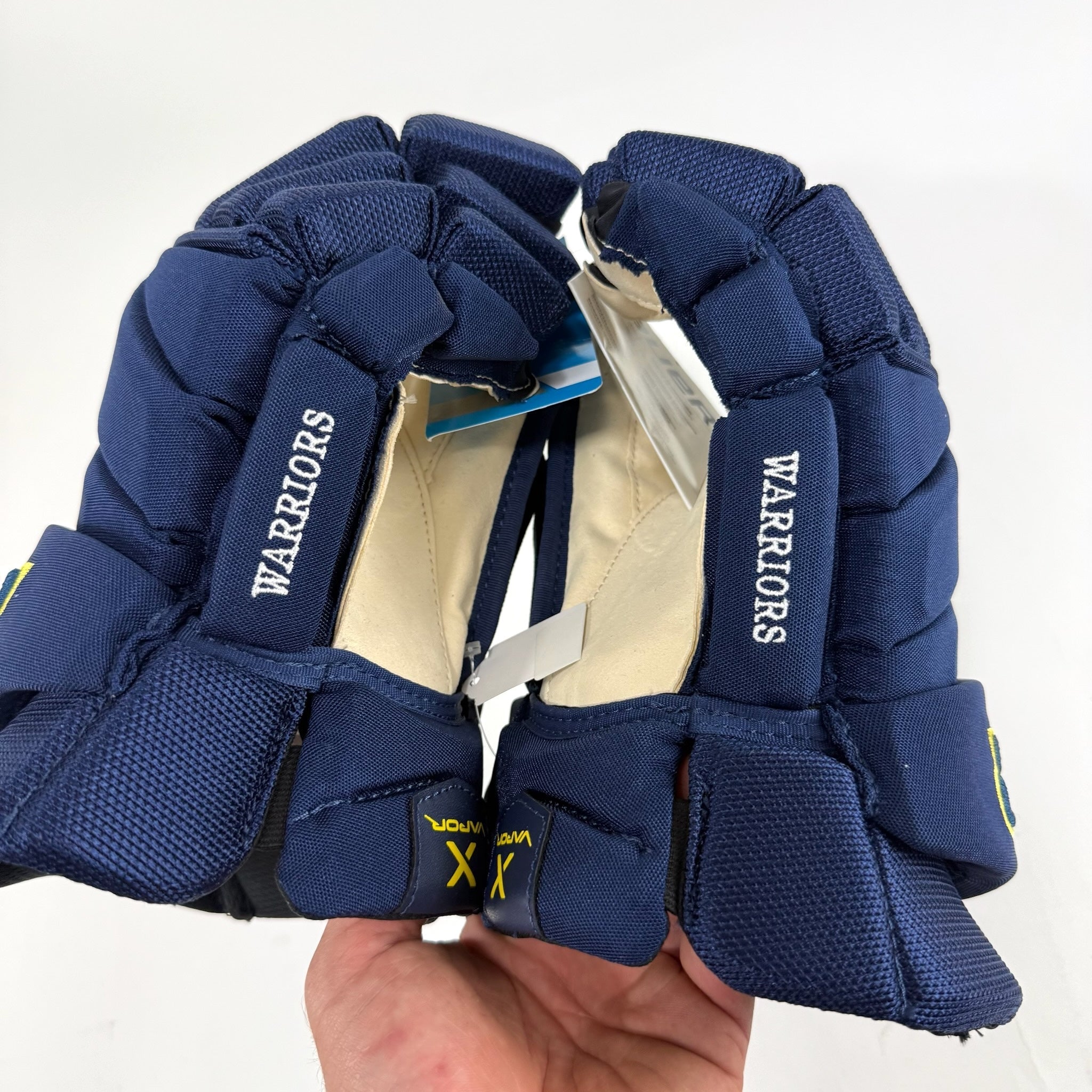 New Navy and Yellow Bauer Vapor Hyperlite Gloves | 14" | B577 - Top Flight Hockey