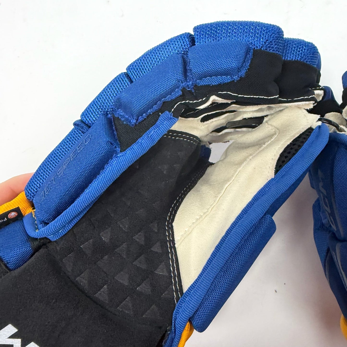 Used Blue and Yellow CCM Jetspeed FT6 Gloves | 15" | AB690