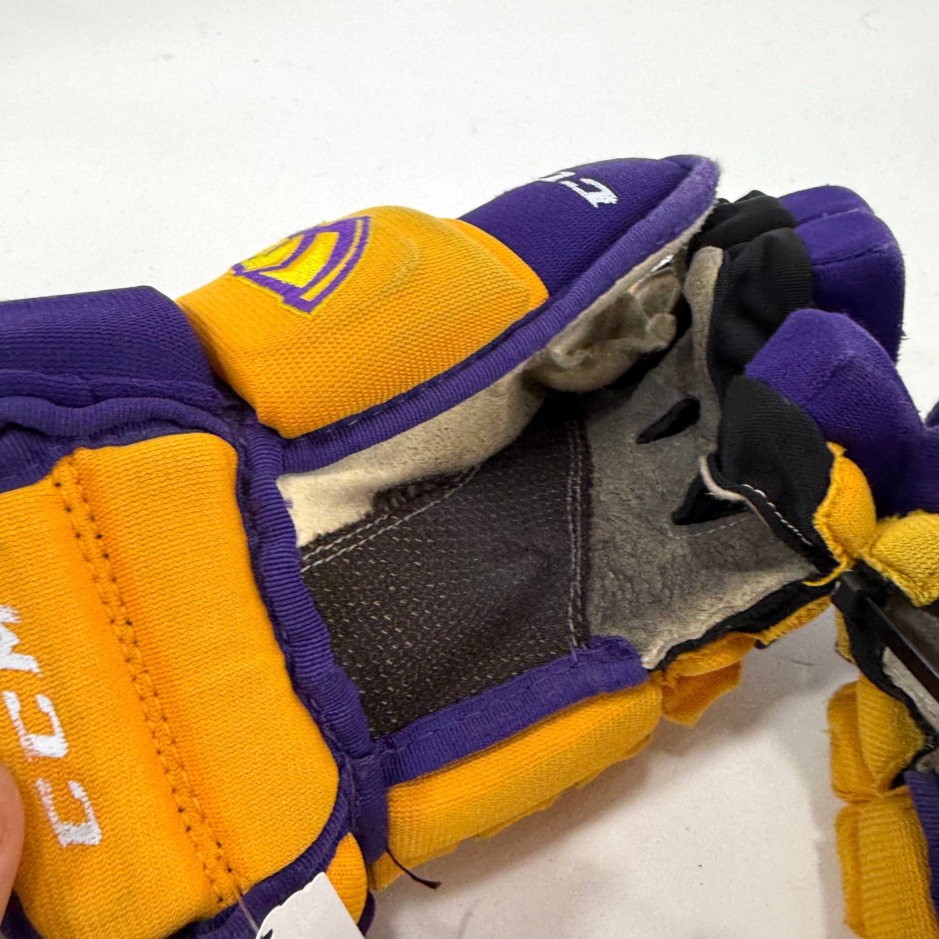 Used Yellow and Purple CCM 4 Roll Pro Gloves | 14" | E455 - Top Flight Hockey