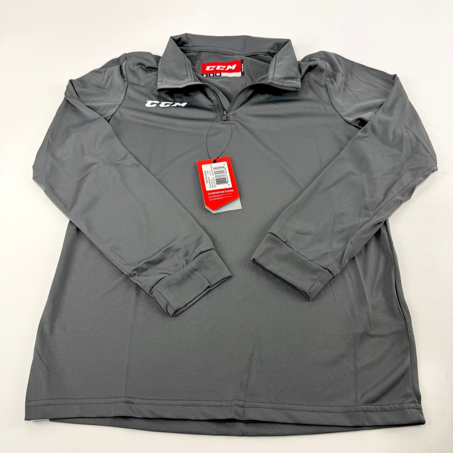 New Dark Grey CCM Youth Training 1/4 Zip Tech Top | Youth XL | #888600324869