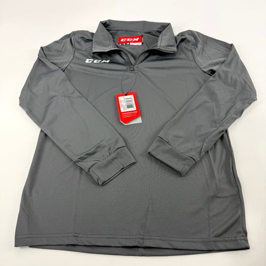 New Dark Grey CCM Youth Training 1/4 Zip Tech Top | Youth XL | #888600324869