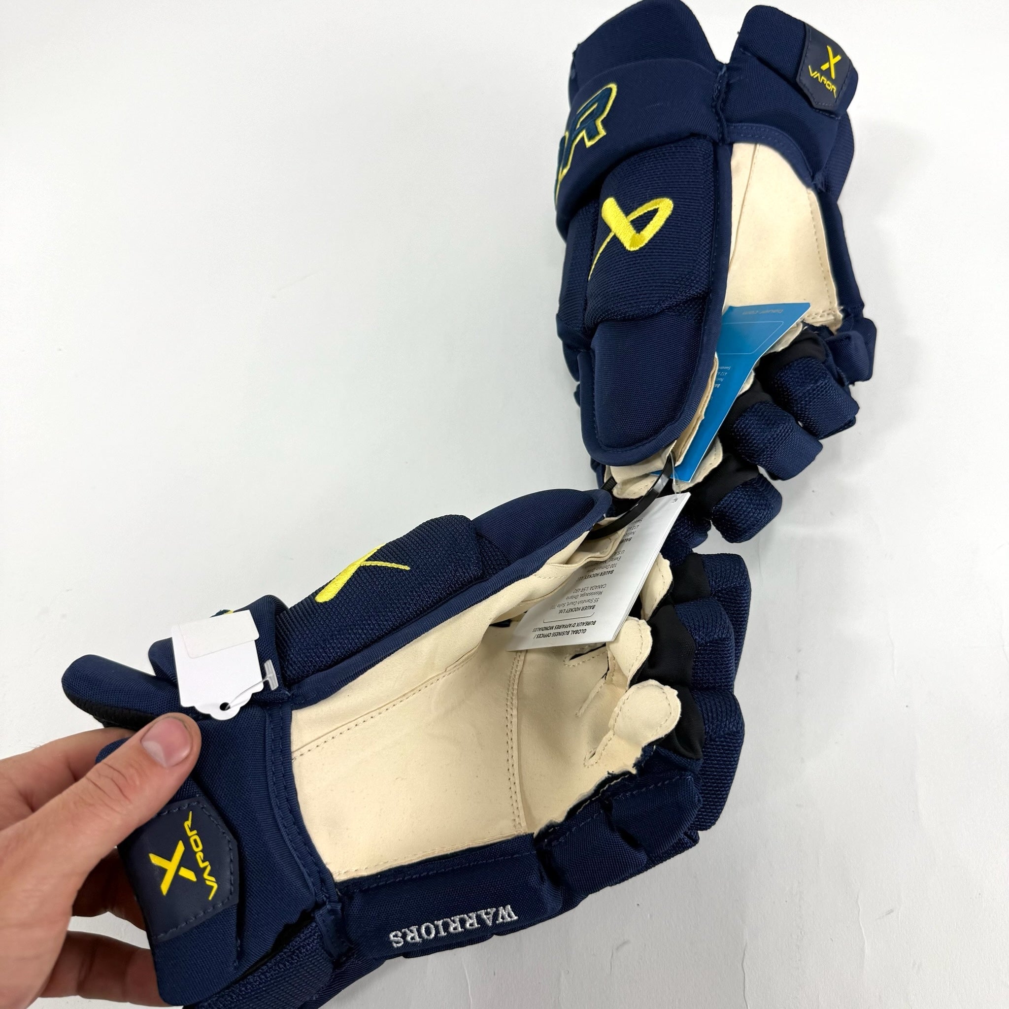 New Navy and Yellow Bauer Vapor Hyperlite Gloves | 14" | B577 - Top Flight Hockey